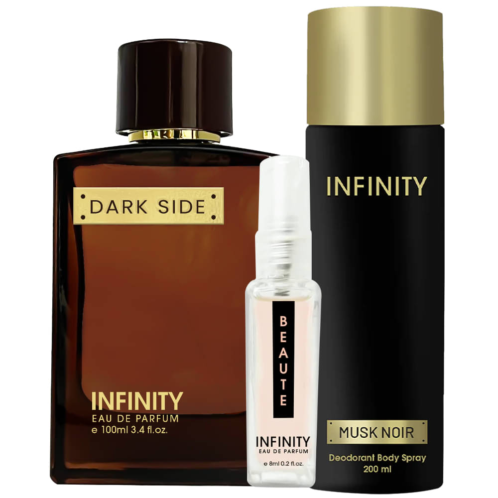     			Infinity Dark Side EDP Perfume 100ml,Musk Noir Deodorant 200ml,Beaute Pocket Perfume 8ml Pack of 3