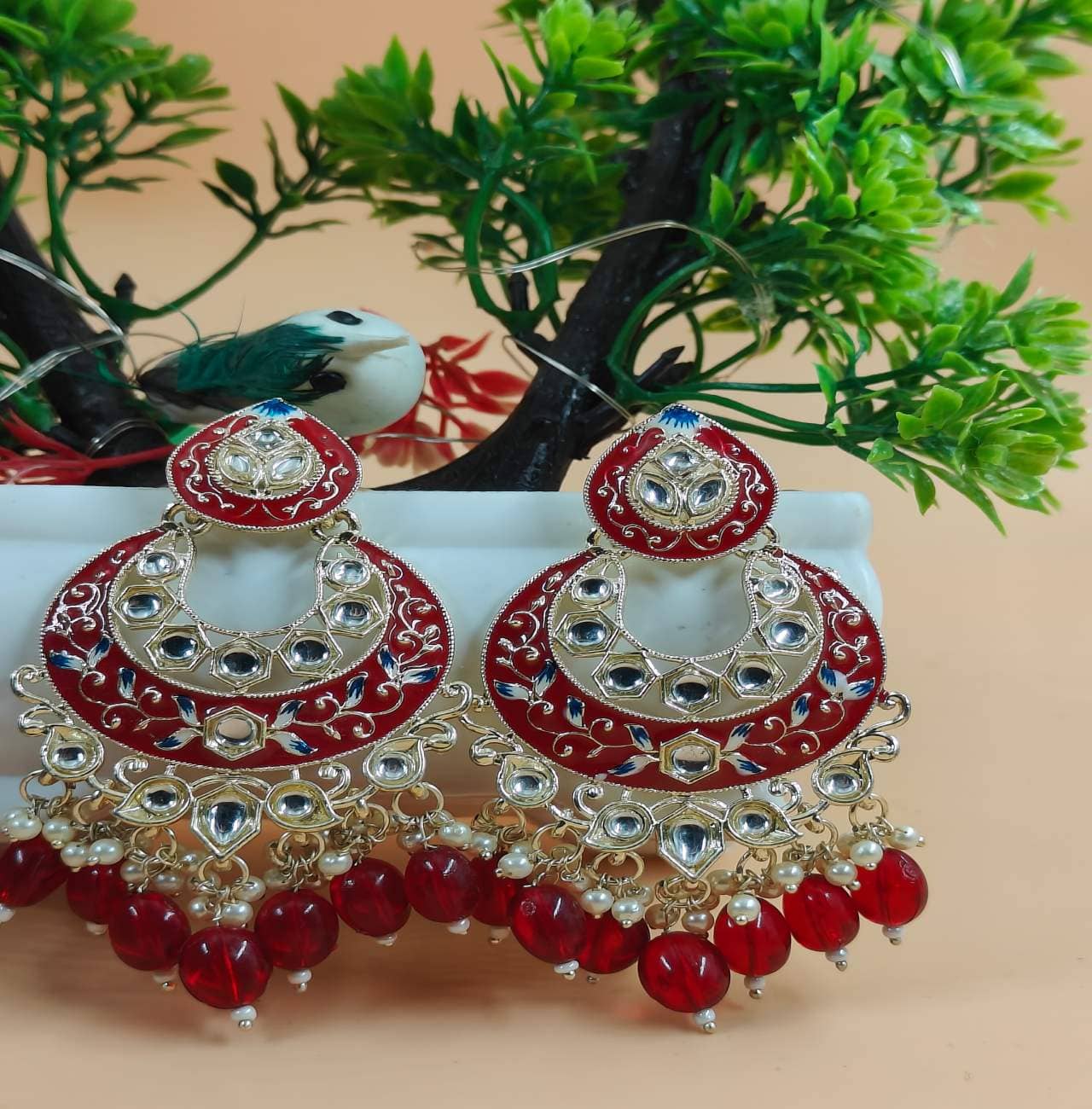 Jiyanshi fashion Red Chandbalis Earrings ( Pack of 1 ) - Earrings | Buy online on ZillyBuy