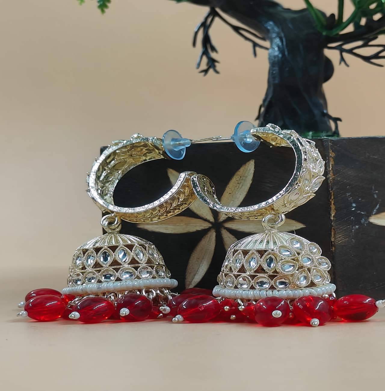     			Jiyanshi fashion Red Jhumki Earrings ( Pack of 1 )