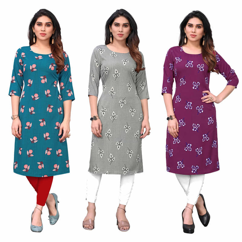 KETAKI FASHION Crepe Printed Straight Women's Kurti - Multicoloured ( Pack of 3 ) - Kurtis, Tunics | Buy online on ZillyBuy