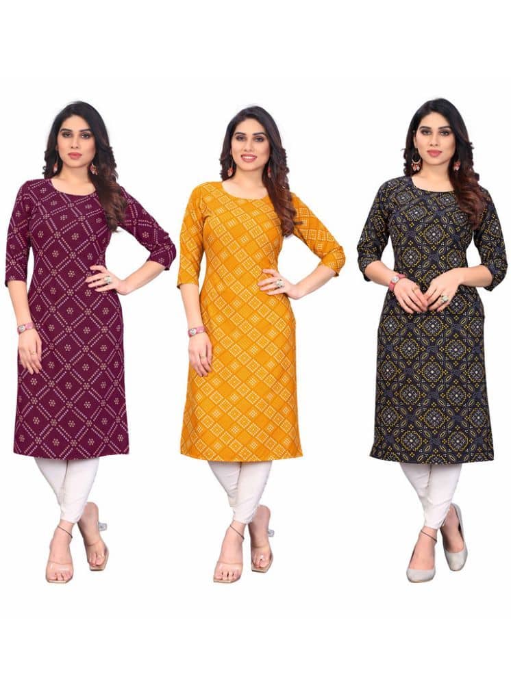 KETAKI FASHION Crepe Printed Straight Women's Kurti - Multicoloured ( Pack of 3 ) - Kurtis, Tunics | Buy online on ZillyBuy