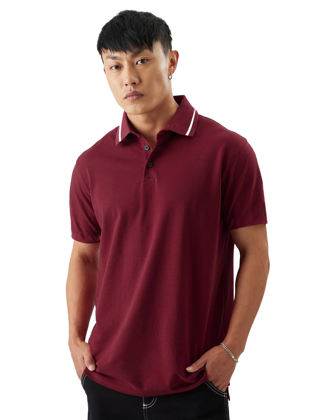 Leotude Pack of 1 Cotton Blend Regular Fit Solid Half Sleeves Men's Polo T Shirt ( Maroon )