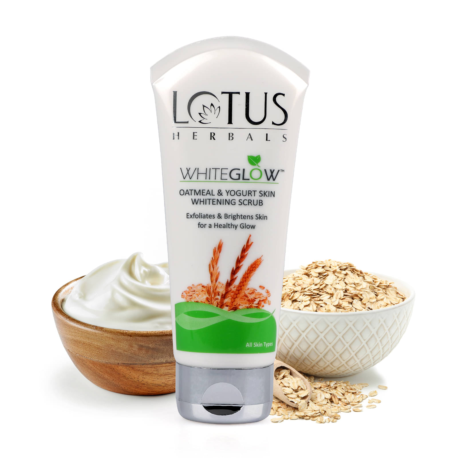 Lotus Herbals WhiteGlow Skin Brightening Oatmeal & Yogurt Scrub, Removes Tan and Blackheads, 150g Lotus Herbals WhiteGlow Skin Brightening Oatmeal & Yogurt Scrub, Removes Tan and Blackheads, 150g