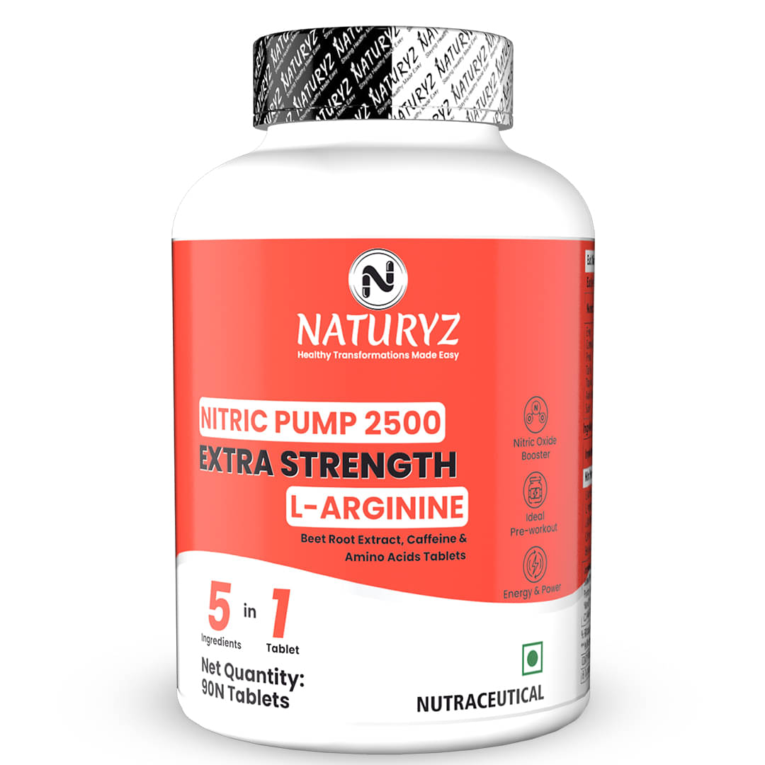     			NATURYZ Nitric oxide Pump 2500 L-Arginine Citrulline Caffeine for Pre-workout & Stamina - 90 Tablets