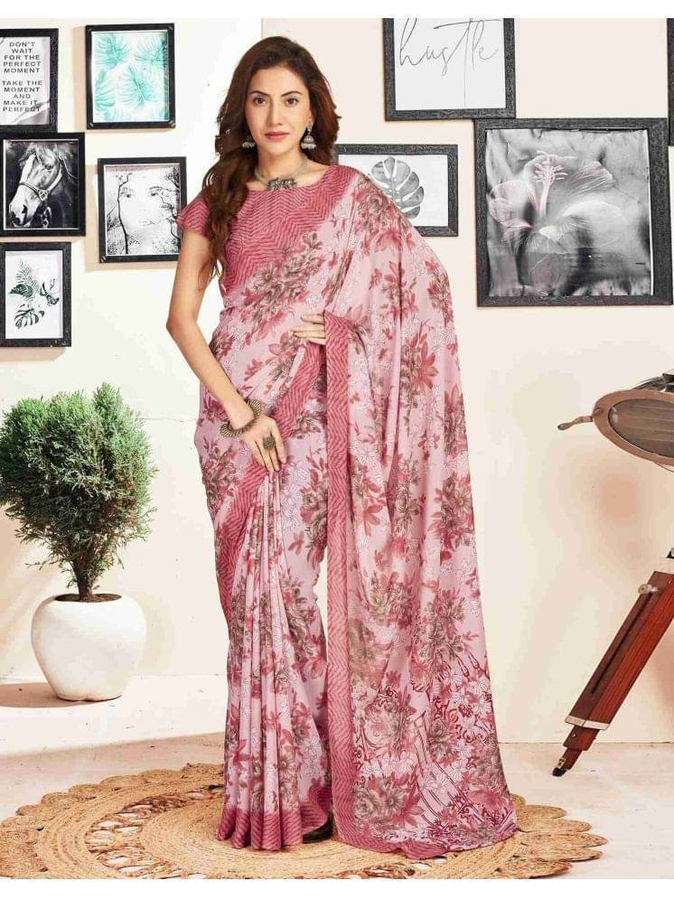     			Nandini Creation Georgette Printed Saree With Unstitched Blouse Piece ( Multicolour )