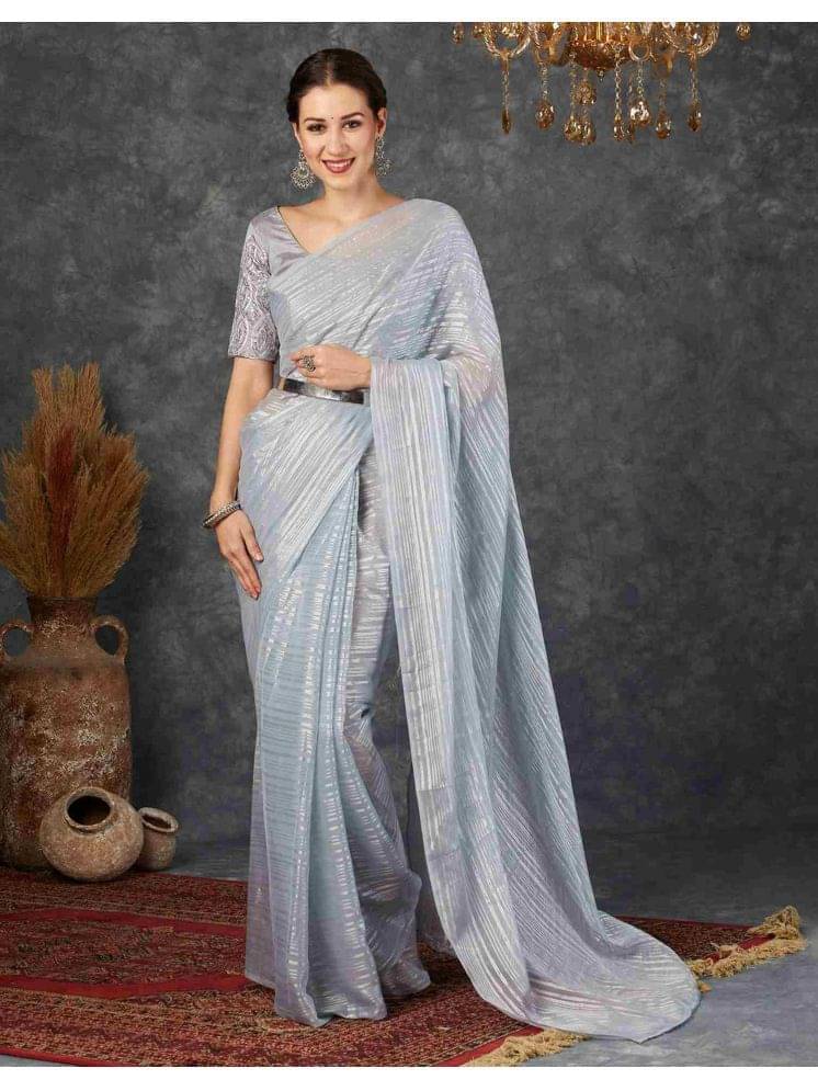 Nandini Creation Georgette Striped Saree With Unstitched Blouse Piece ( SkyBlue ) Nandini Creation Georgette Striped Saree With Unstitched Blouse Piece ( SkyBlue )