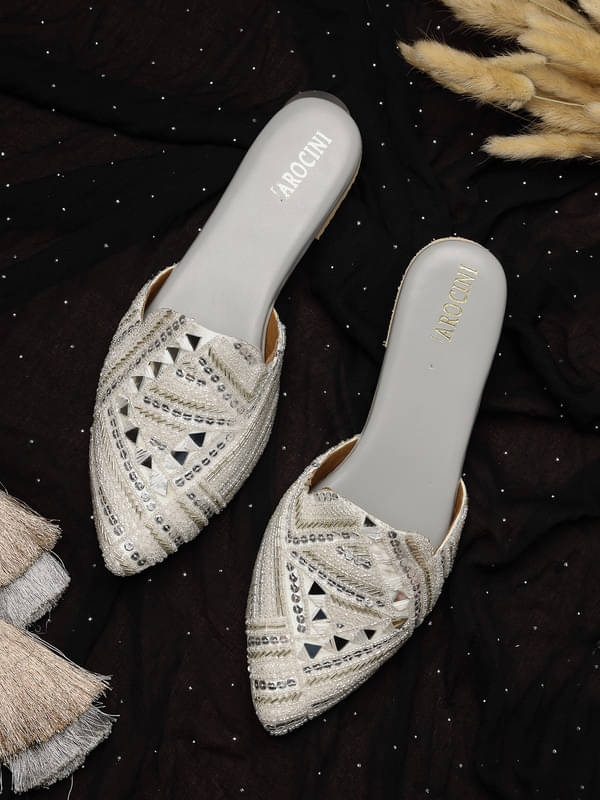     			NATSHUZ Silver Women's Flats