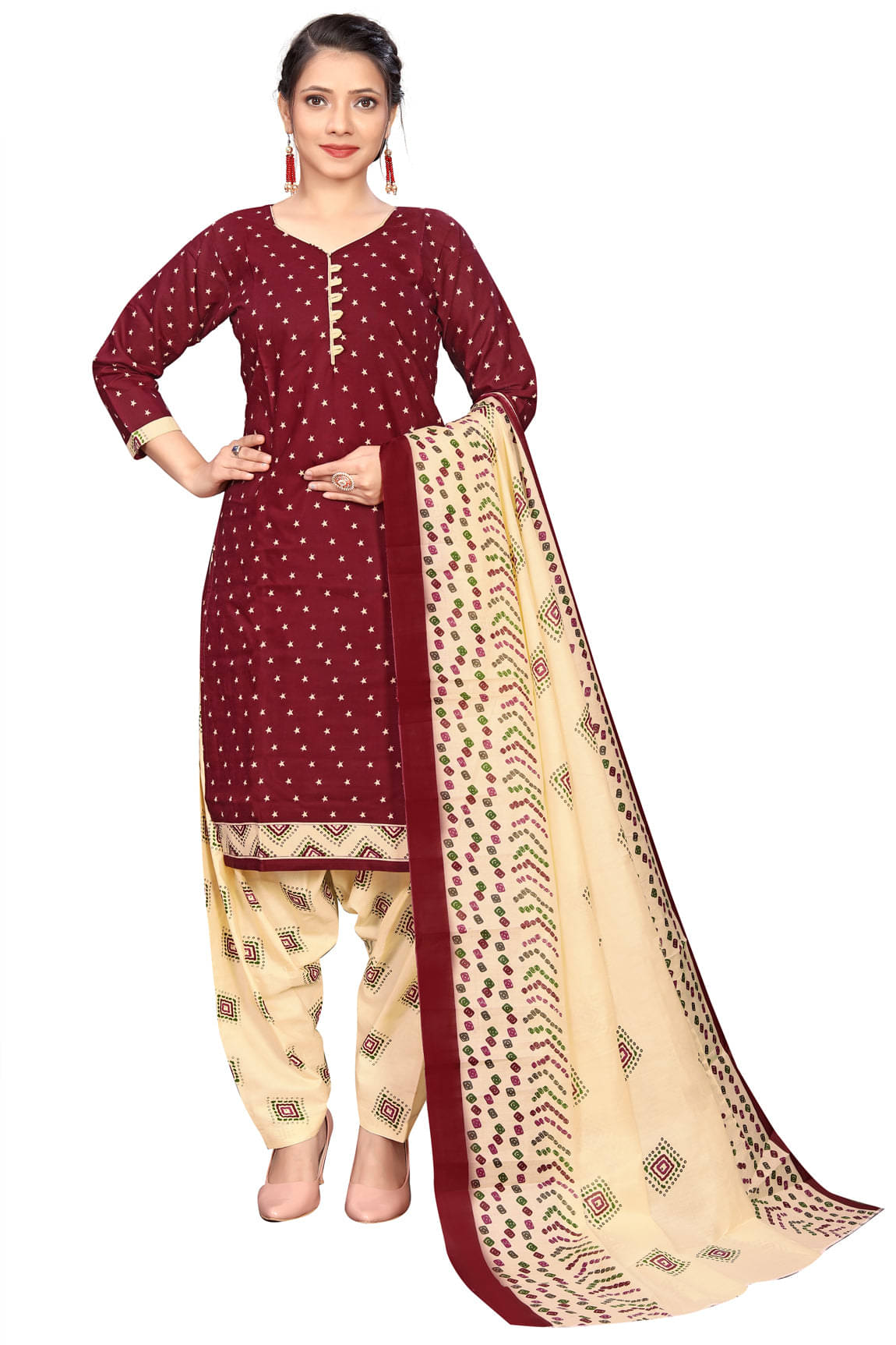 Rajnandini Women Cotton Blend Printed Straight Kurti With Patiala Salwar ( Maroon ) Rajnandini Women Cotton Blend Printed Straight Kurti With Patiala Salwar ( Maroon )