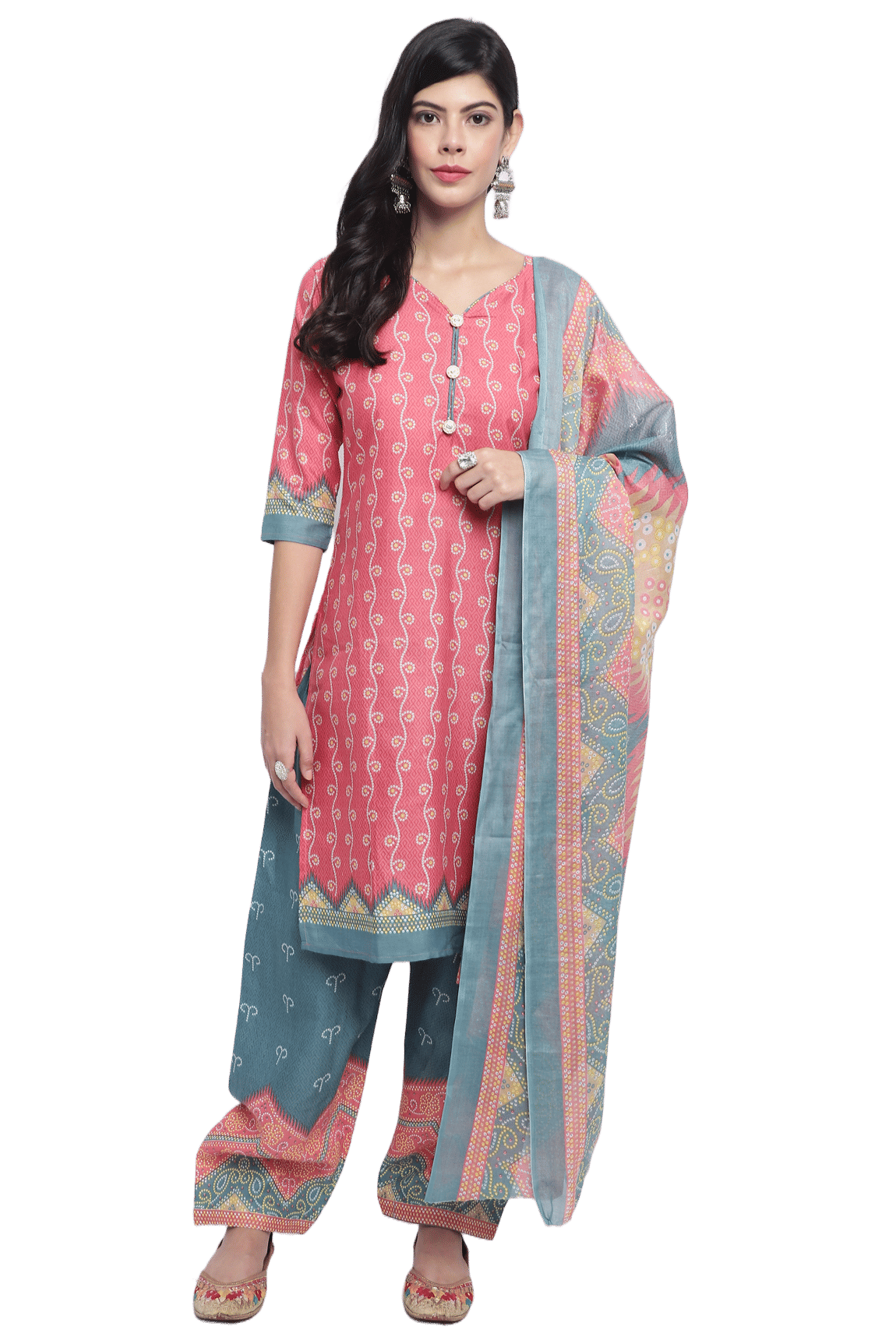 Rajnandini Women Cotton Blend Printed Straight Kurti With Patiala Salwar ( Peach ) Rajnandini Women Cotton Blend Printed Straight Kurti With Patiala Salwar ( Peach )