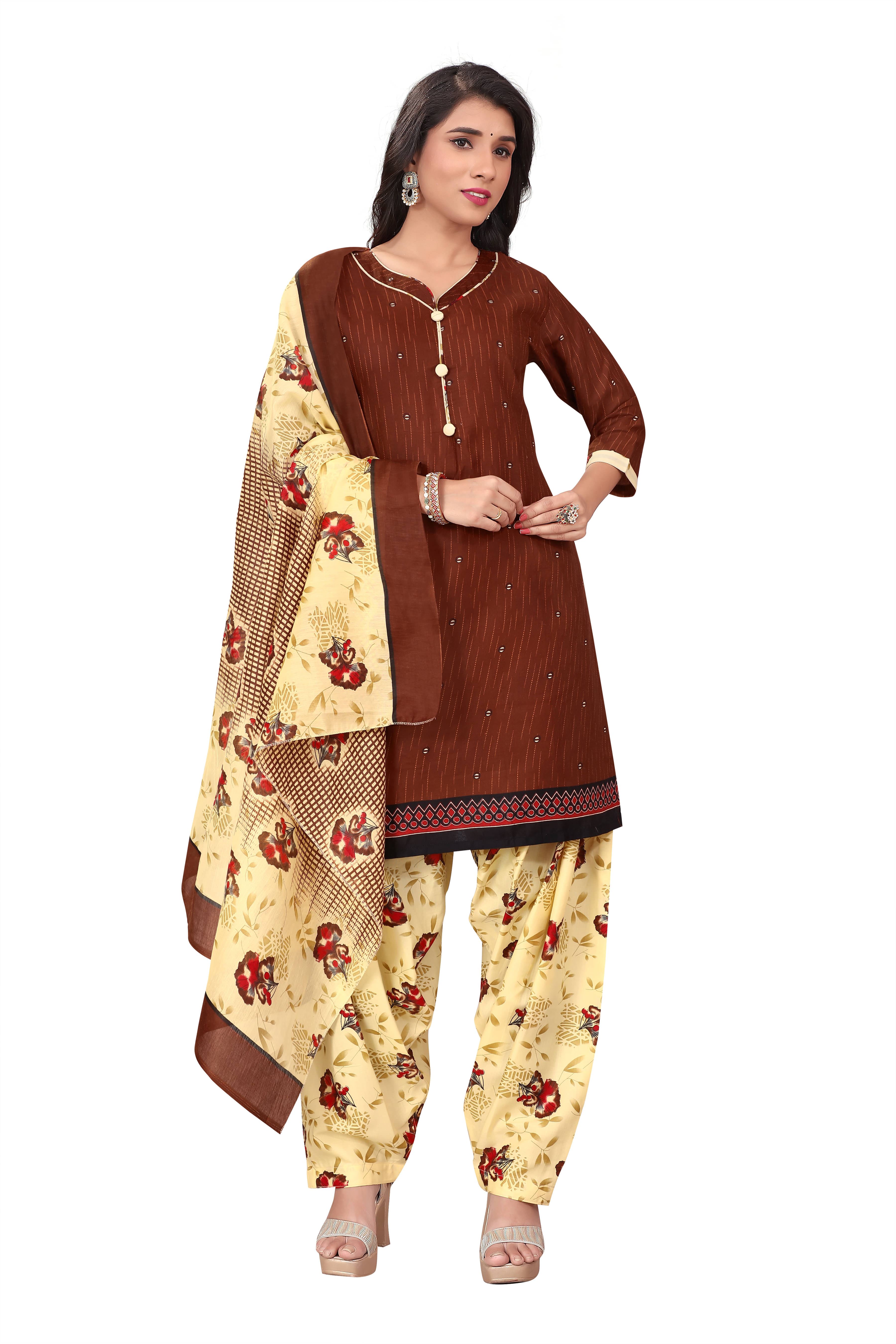 Rajnandini Women Cotton Blend Printed Straight Kurti With Patiala Salwar ( Brown ) Rajnandini Women Cotton Blend Printed Straight Kurti With Patiala Salwar ( Brown )