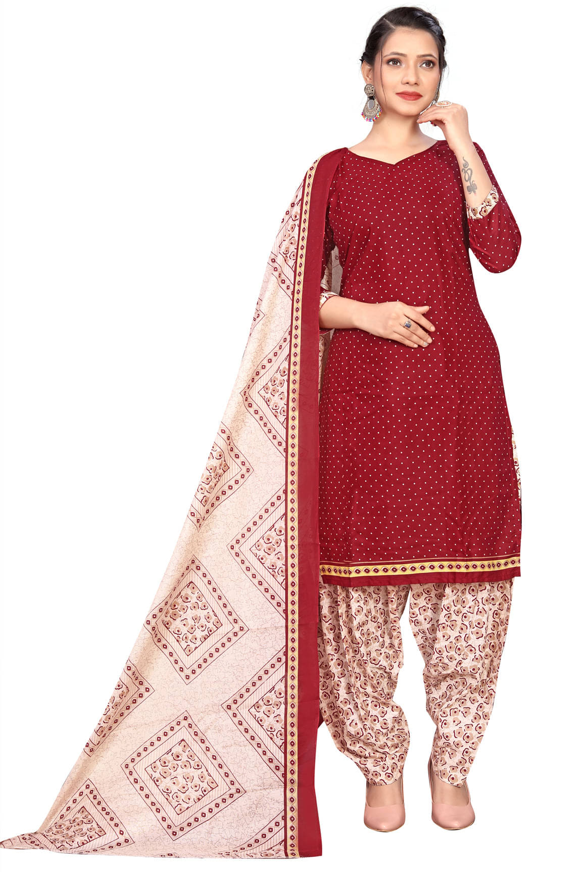 Rajnandini Women Cotton Blend Printed Straight Kurti With Patiala Salwar ( Maroon ) Rajnandini Women Cotton Blend Printed Straight Kurti With Patiala Salwar ( Maroon )