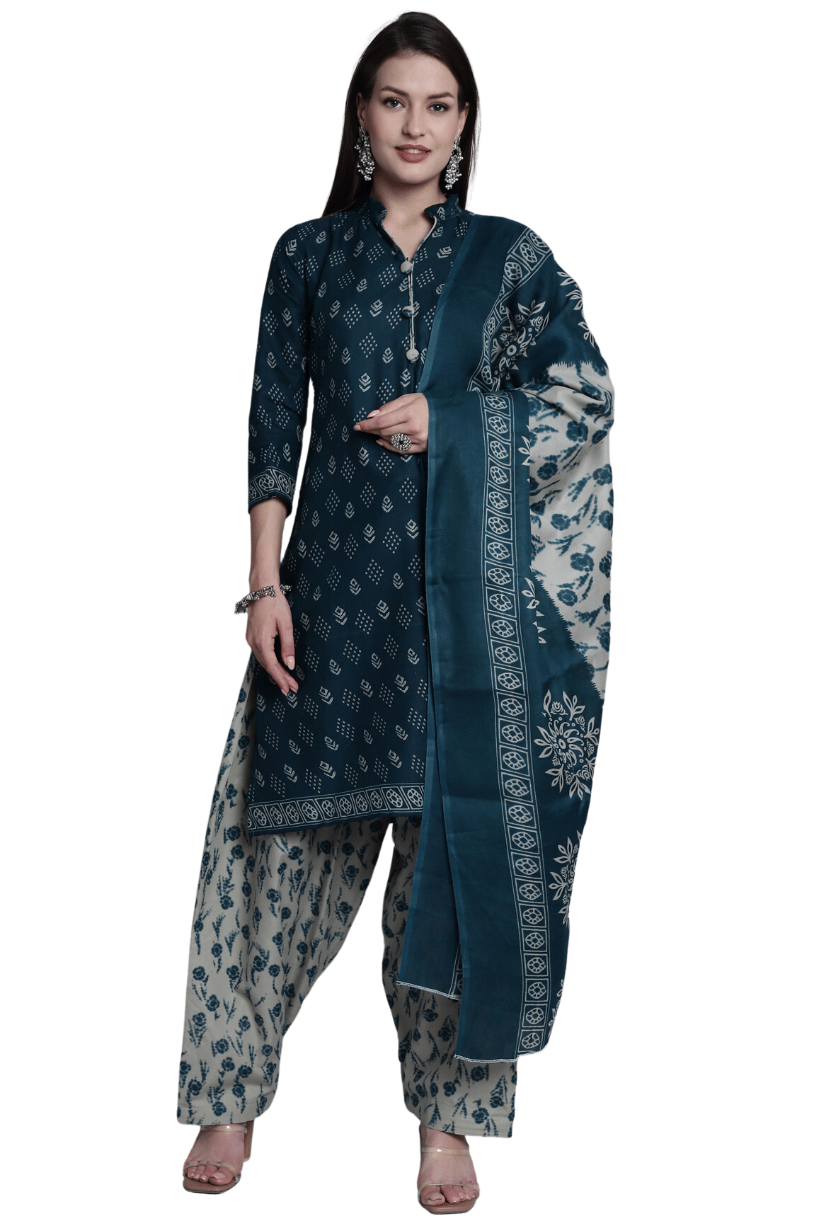 Rajnandini Women Cotton Blend Printed Straight Kurti With Patiala Salwar ( Green ) Rajnandini Women Cotton Blend Printed Straight Kurti With Patiala Salwar ( Green )