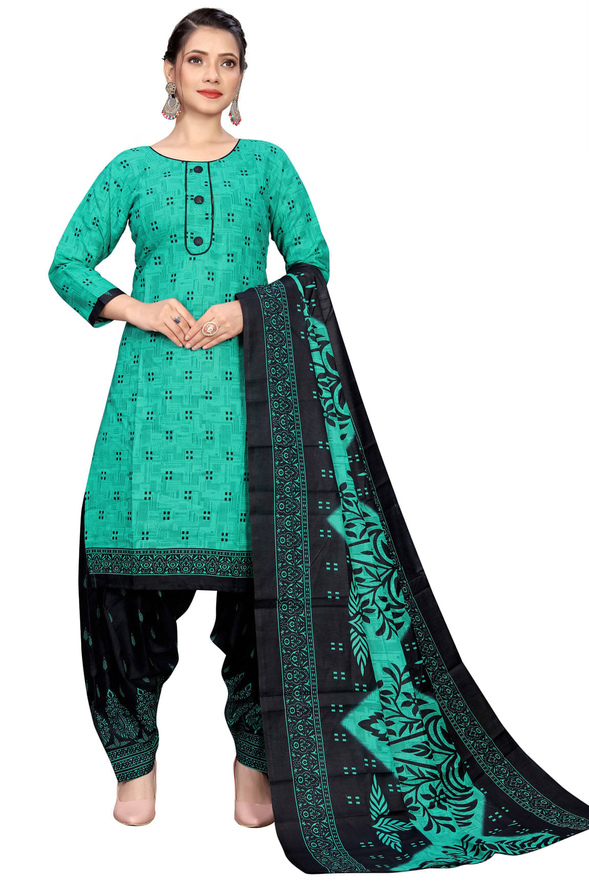 Rajnandini Women Cotton Blend Printed Straight Kurti With Patiala Salwar ( Green ) Rajnandini Women Cotton Blend Printed Straight Kurti With Patiala Salwar ( Green )
