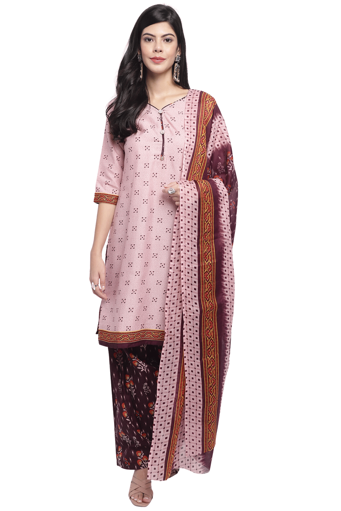     			Rajnandini Women Cotton Blend Printed Straight Kurti With Patiala Salwar ( Pink )