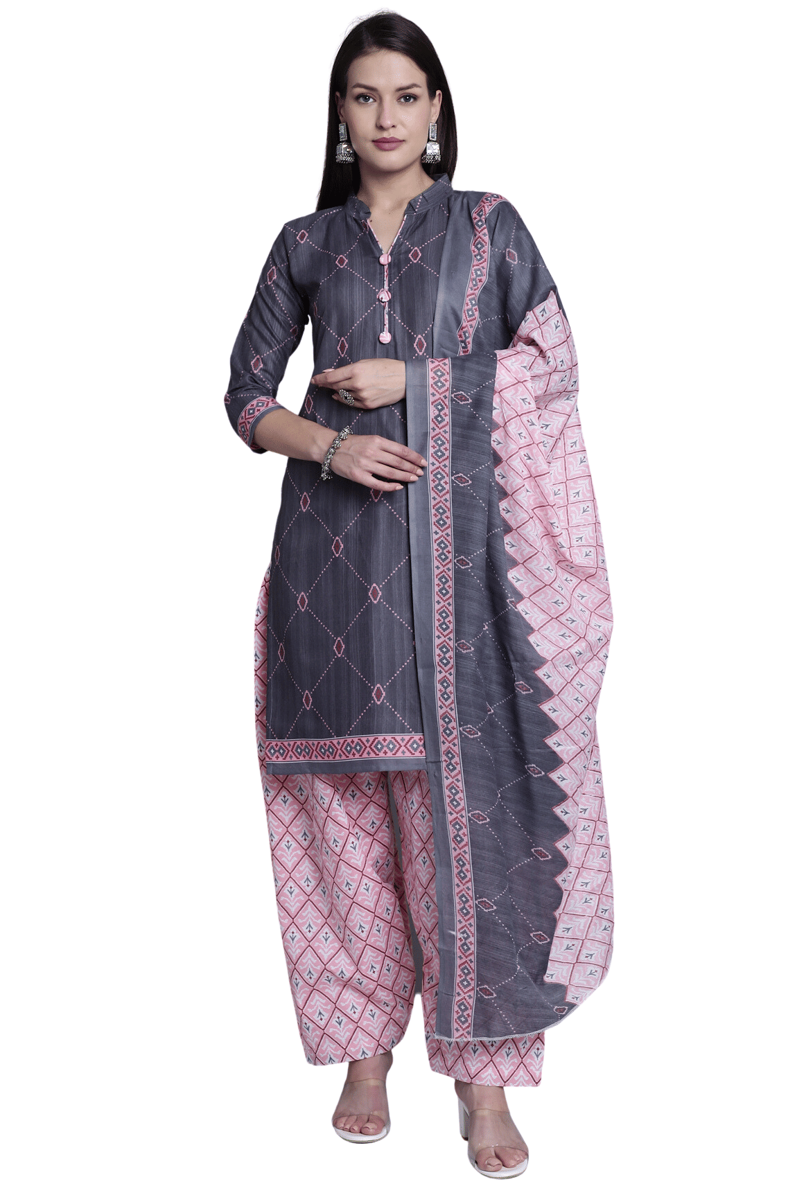 Rajnandini Women Cotton Blend Printed Straight Kurti With Patiala Salwar ( Grey ) Rajnandini Women Cotton Blend Printed Straight Kurti With Patiala Salwar ( Grey )