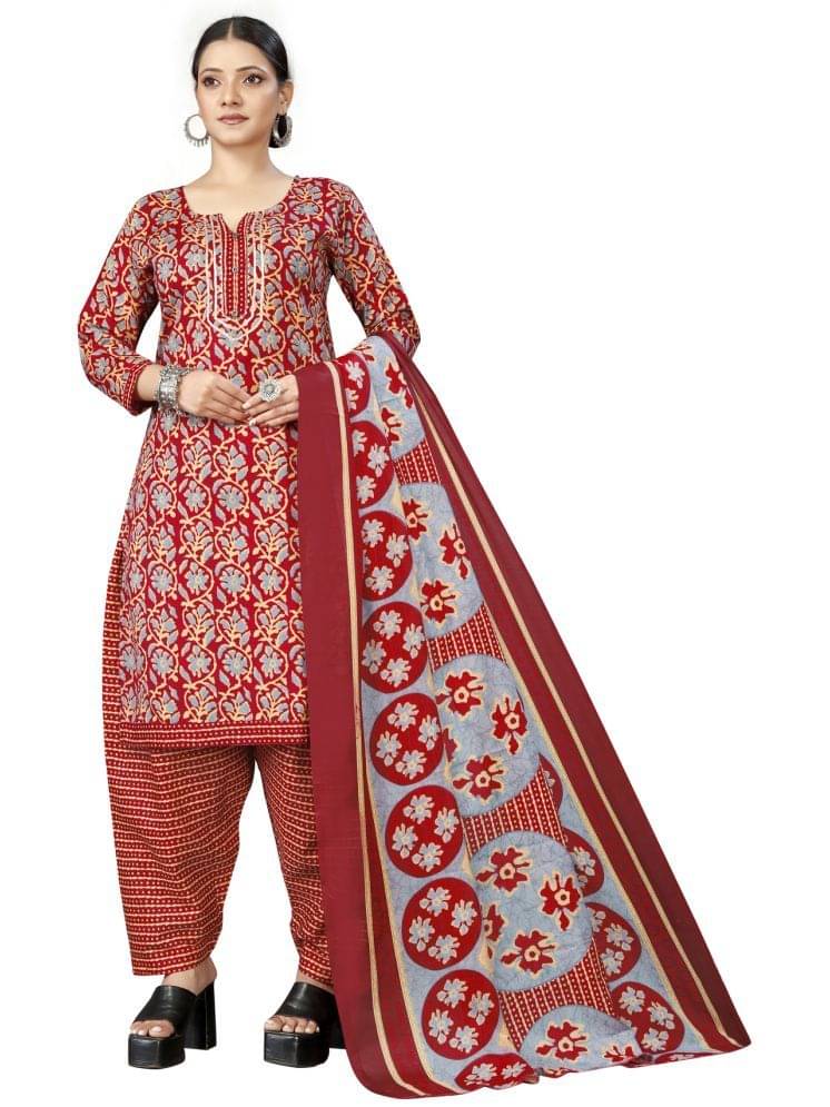 Rajnandini Cotton Blend Printed Kurti With Patiala Women's Stitched Salwar Suit - Maroon ( Pack of 1 ) Rajnandini Cotton Blend Printed Kurti With Patiala Women's Stitched Salwar Suit - Maroon ( Pack of 1 )