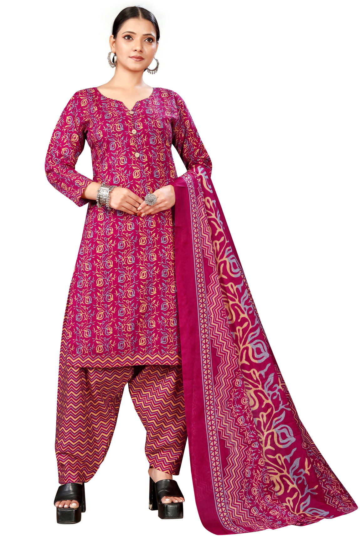 Rajnandini Women Cotton Blend Printed Straight Kurti With Patiala Salwar ( Multicolor )     			Rajnandini Women Cotton Blend Printed Straight Kurti With Patiala Salwar ( Multicolor )