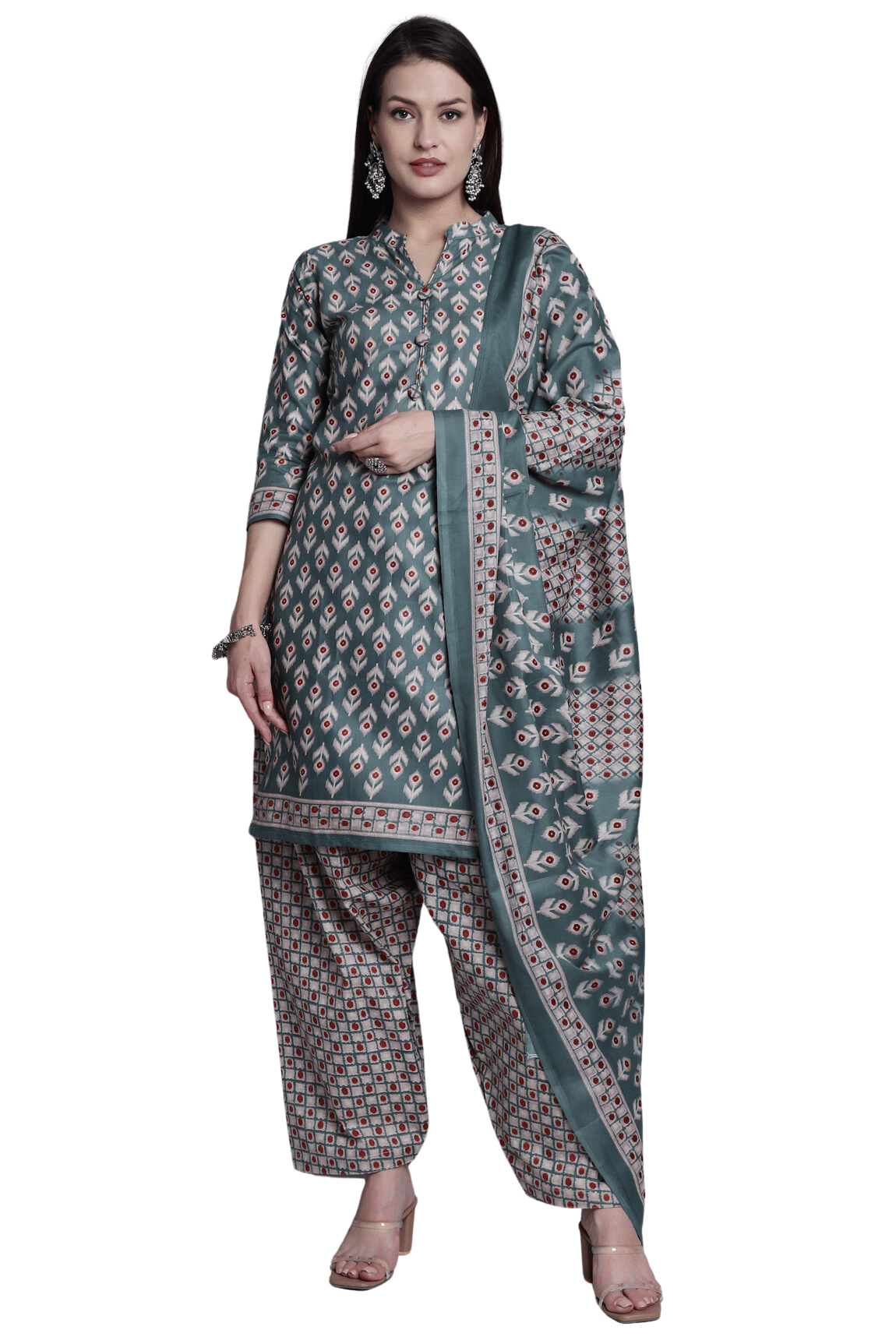 Rajnandini Women Cotton Blend Printed Straight Kurti With Patiala Salwar ( Green ) Rajnandini Women Cotton Blend Printed Straight Kurti With Patiala Salwar ( Green )