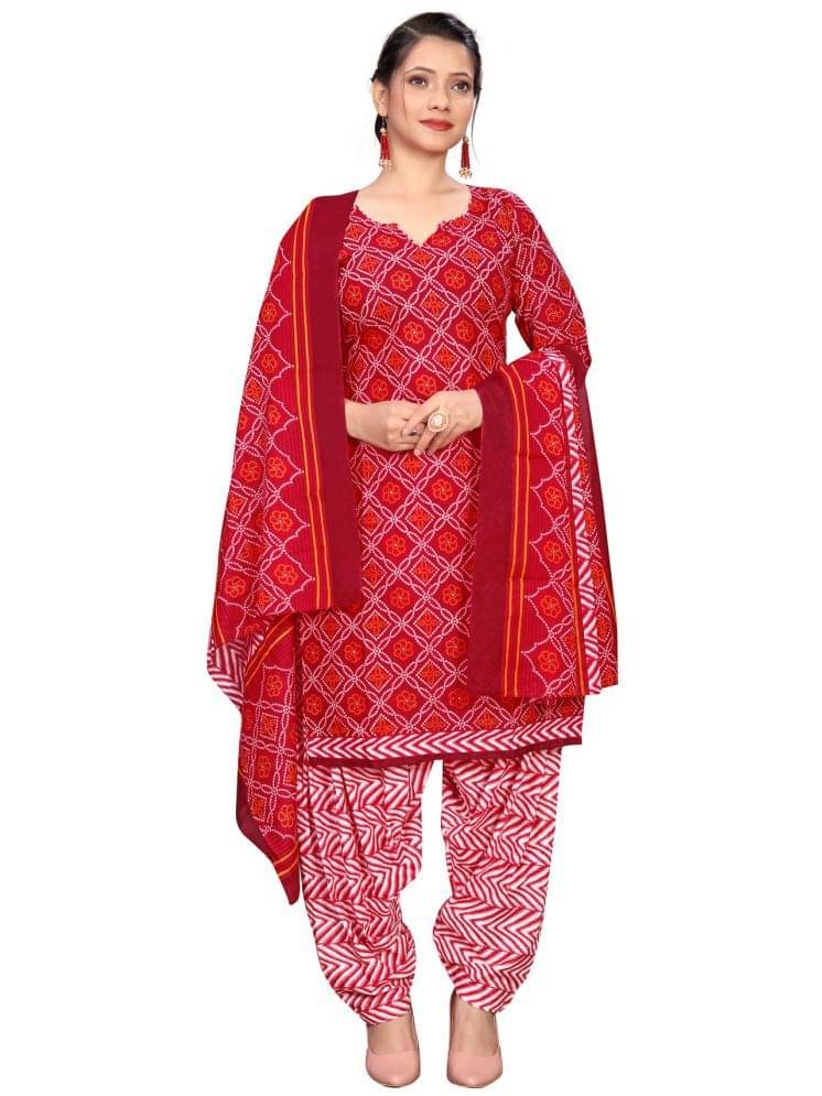     			Rajnandini Women Cotton Blend Printed Straight Kurti With Patiala Salwar ( Maroon )