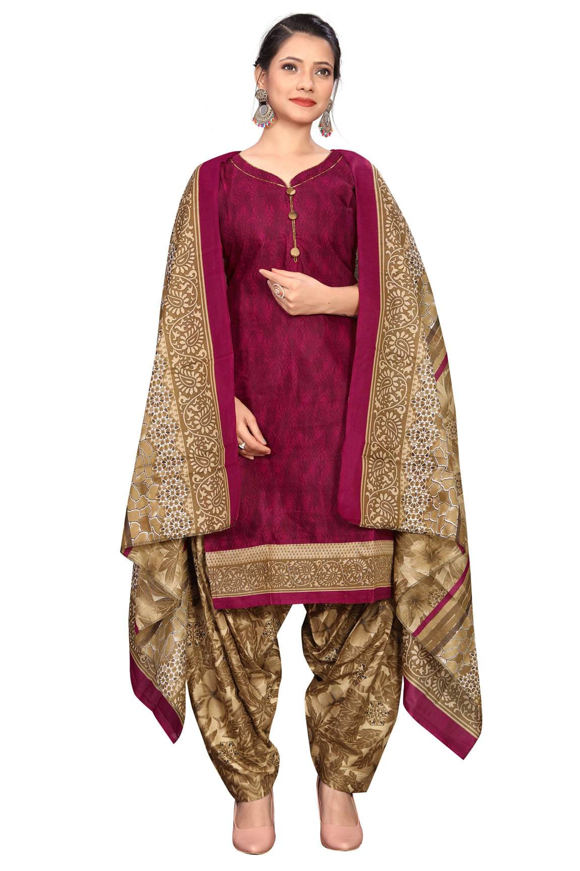 Rajnandini Women Cotton Blend Printed Straight Kurti With Patiala Salwar ( Wine ) Rajnandini Women Cotton Blend Printed Straight Kurti With Patiala Salwar ( Wine )