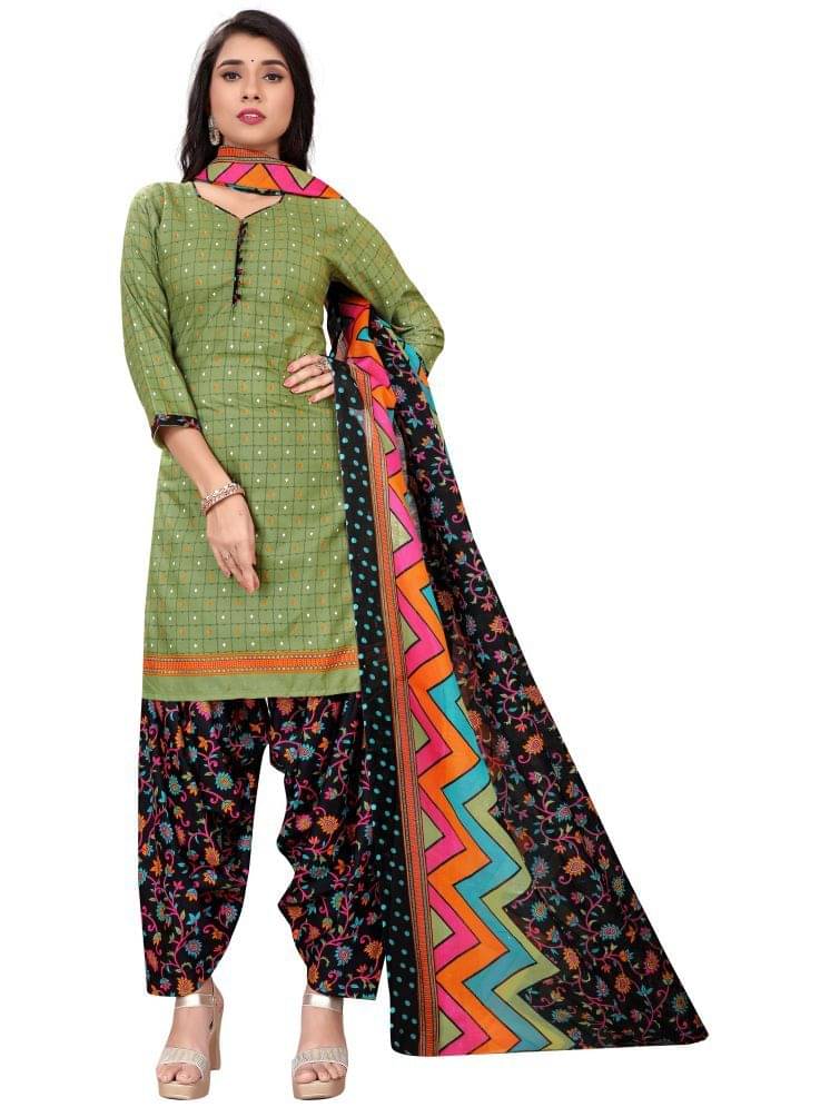 Rajnandini Cotton Blend Printed Kurti With Patiala Women's Stitched Salwar Suit - Green ( Pack of 1 ) Rajnandini Cotton Blend Printed Kurti With Patiala Women's Stitched Salwar Suit - Green ( Pack of 1 )