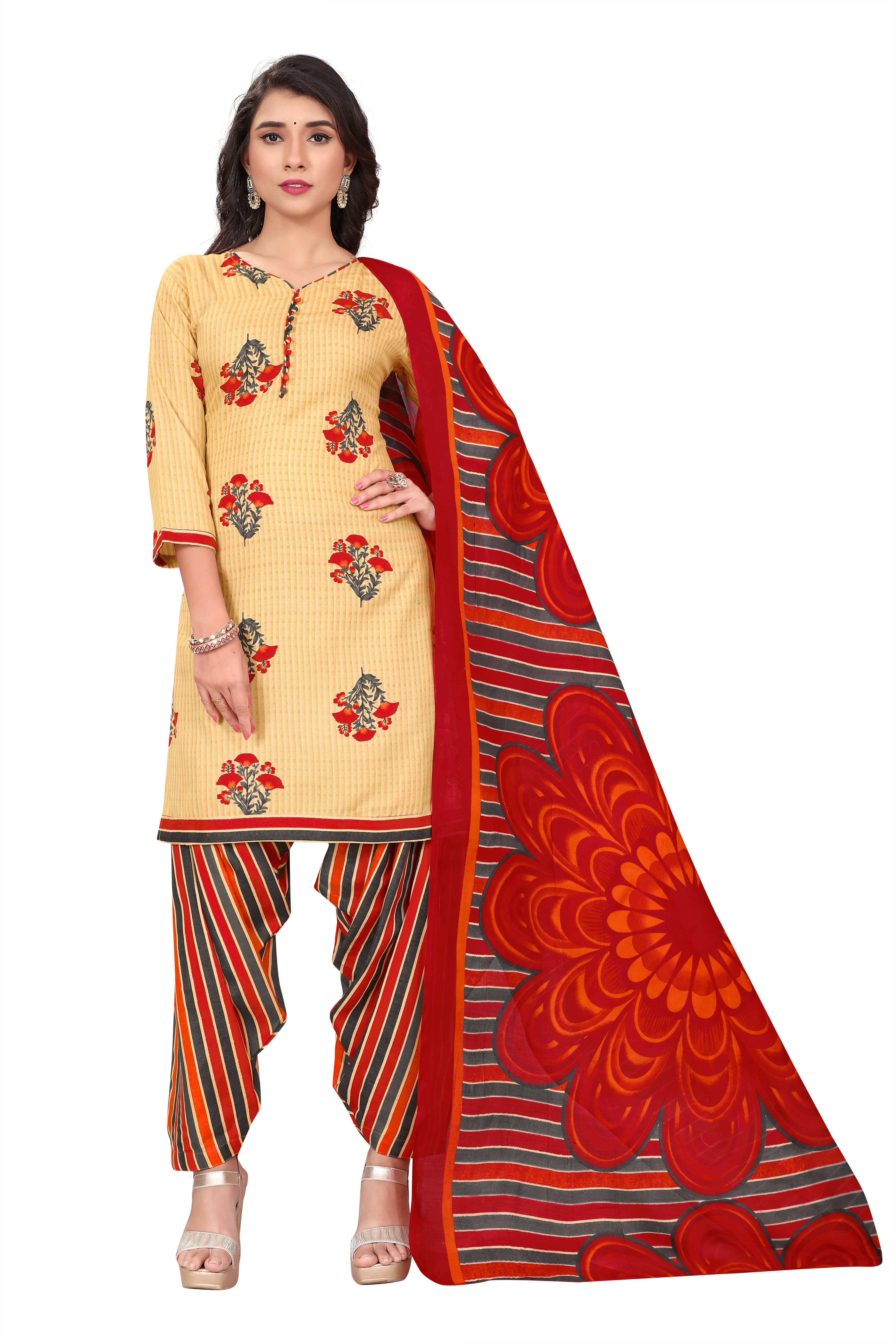 Rajnandini Women Cotton Blend Printed Straight Kurti With Patiala Salwar ( Beige ) Rajnandini Women Cotton Blend Printed Straight Kurti With Patiala Salwar ( Beige )