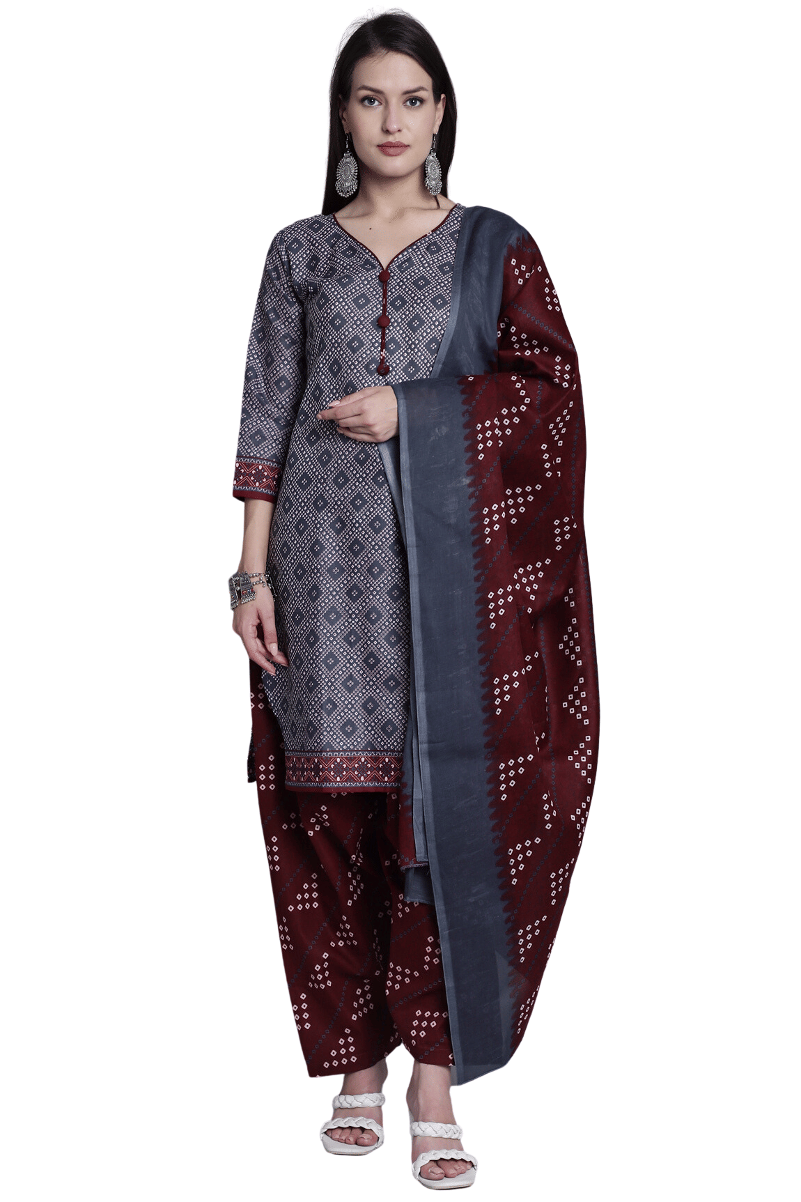 Rajnandini Women Cotton Blend Printed Straight Kurti With Patiala Salwar ( Grey )     			Rajnandini Women Cotton Blend Printed Straight Kurti With Patiala Salwar ( Grey )
