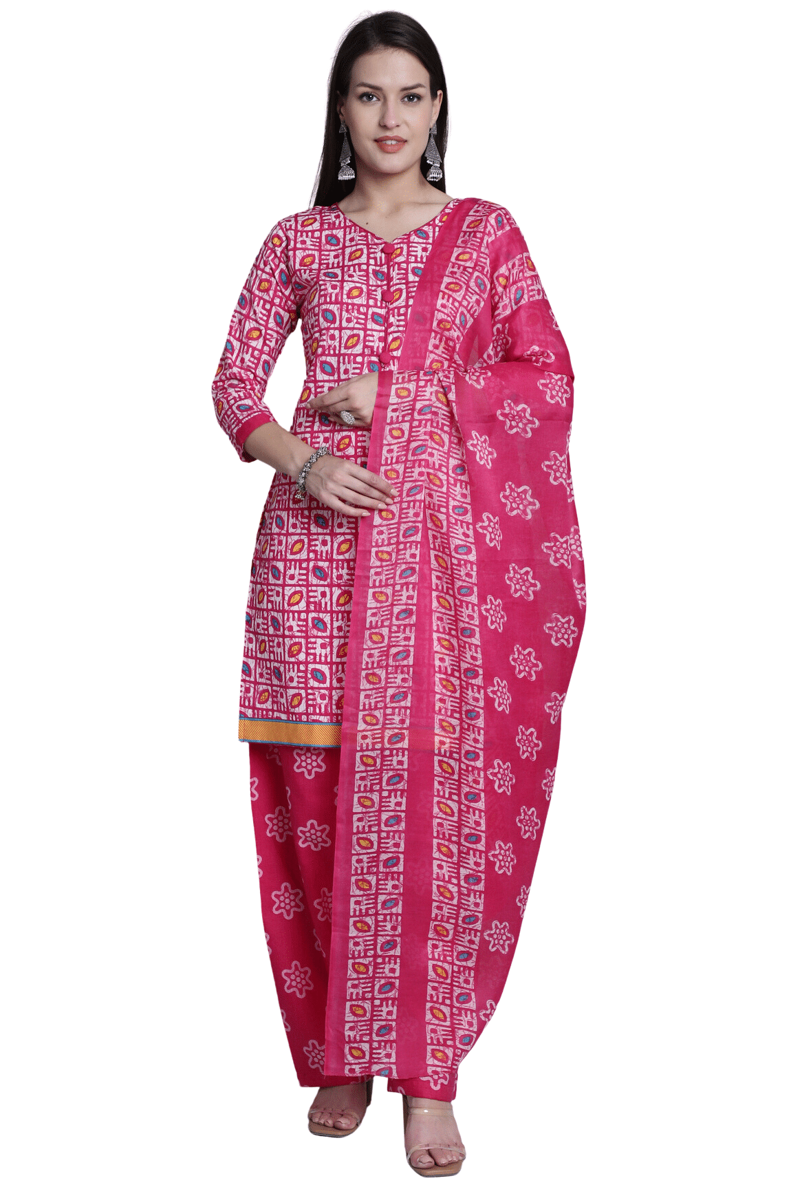 Rajnandini Women Cotton Blend Printed Straight Kurti With Patiala Salwar ( Pink ) Rajnandini Women Cotton Blend Printed Straight Kurti With Patiala Salwar ( Pink )