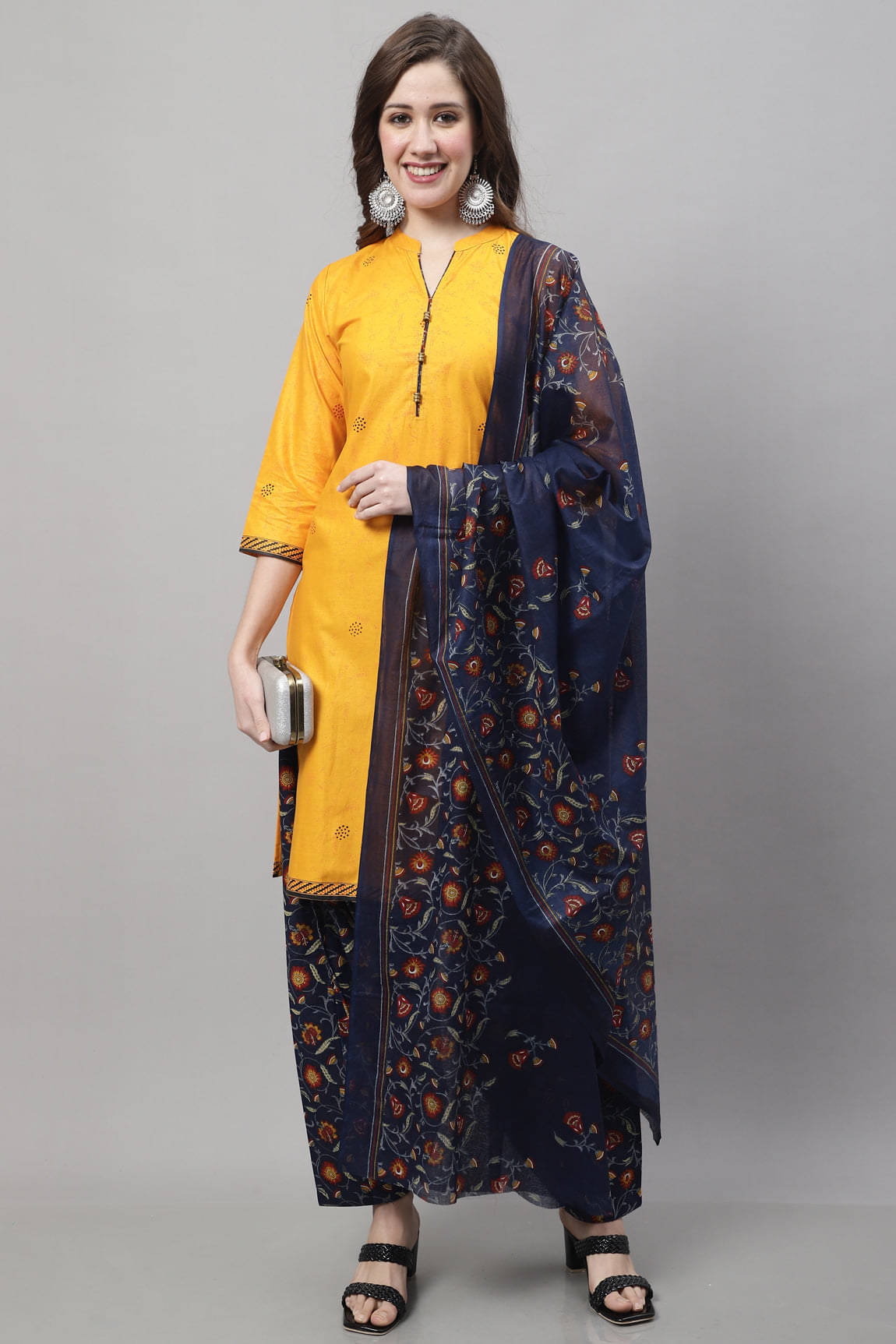 Rajnandini Women Cotton Blend Printed Straight Kurti With Patiala Salwar ( Yellow ) Rajnandini Women Cotton Blend Printed Straight Kurti With Patiala Salwar ( Yellow )