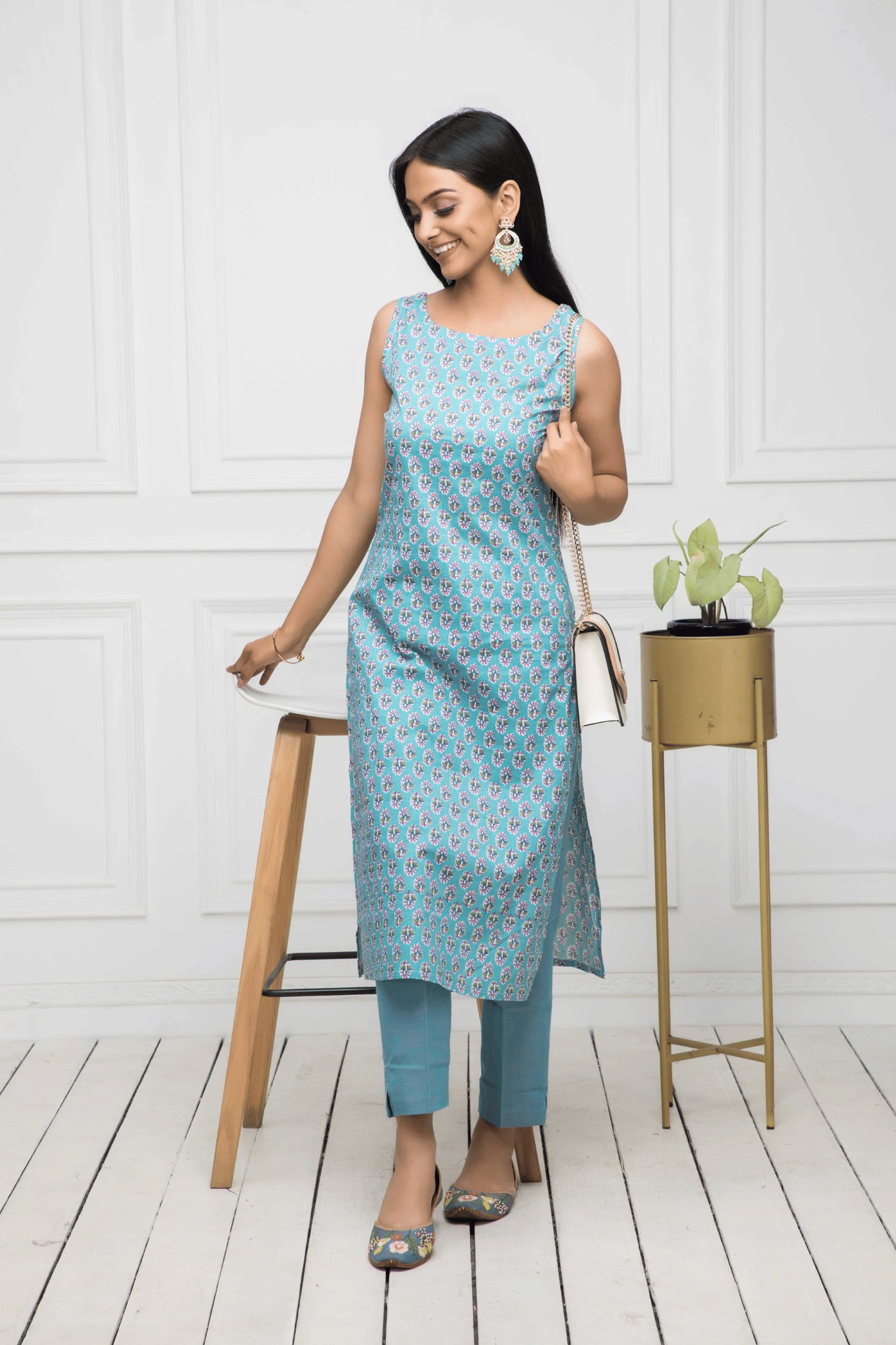 Shivaradhya designers Cotton Printed Straight Women's Kurti - Light Blue ( Pack of 1 ) - Kurtis, Tunics | Buy online on ZillyBuy