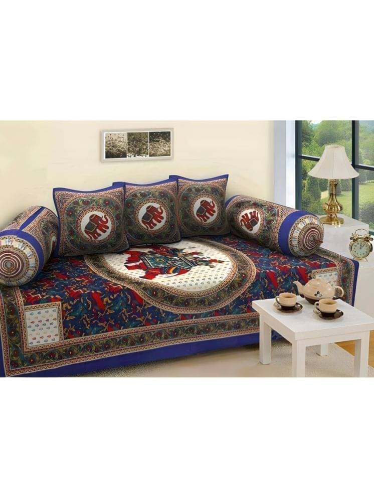 UrbanArts Cotton Abstract Printed Diwan Set 6 Pcs - Dark Blue     			UrbanArts Cotton Abstract Printed Diwan Set 6 Pcs - Dark Blue
