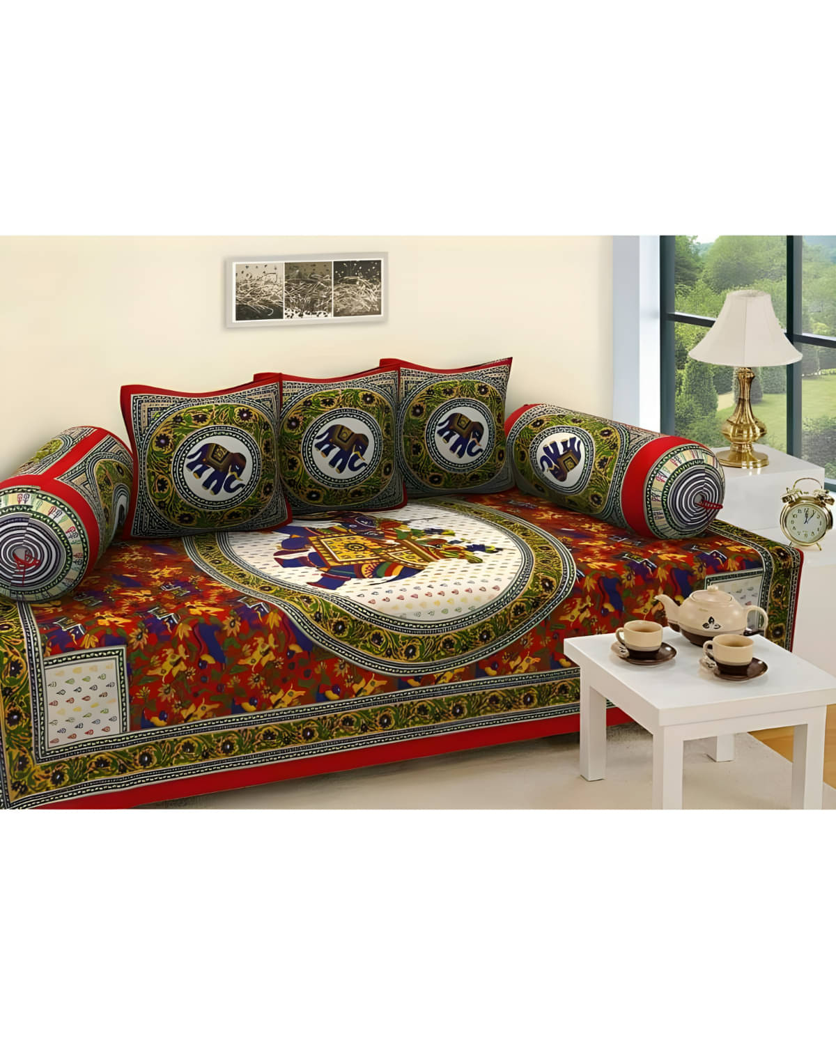 UrbanArts Cotton Abstract Printed Diwan Set 6 Pcs - Red UrbanArts Cotton Abstract Printed Diwan Set 6 Pcs - Red