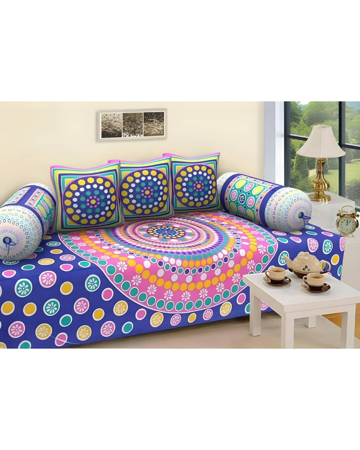     			UrbanArts Cotton Abstract Printed Diwan Set 6 Pcs - Purple