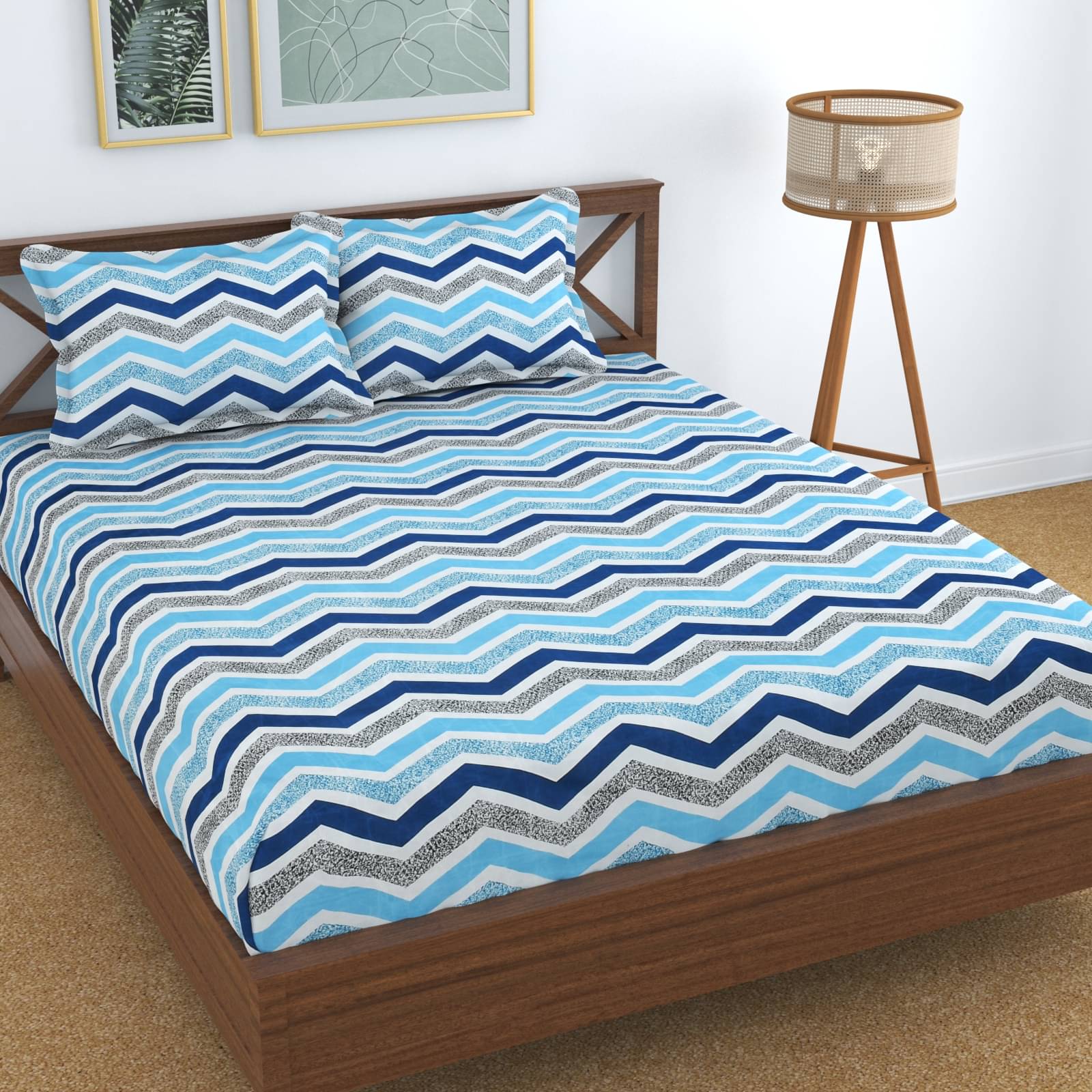     			UrbanArts Microfiber 1 Double Bedsheet with 2 Pillow Covers ( Blue )