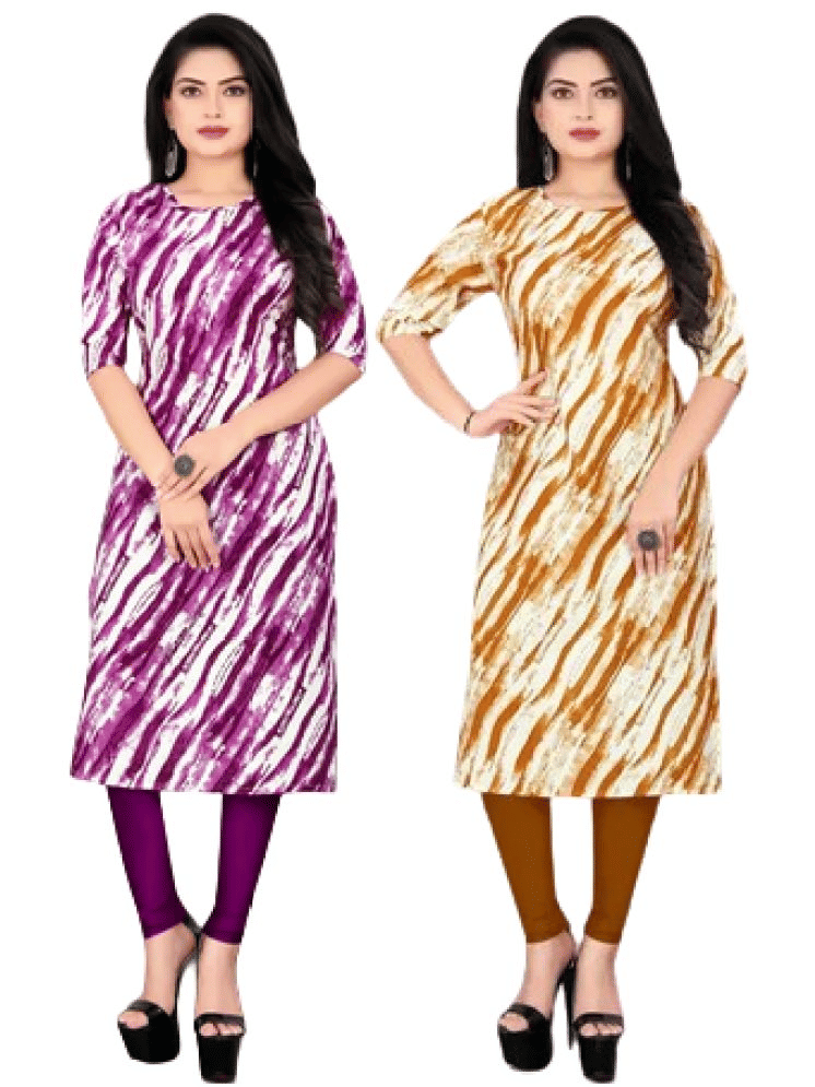 VACHHARJ GROUP Crepe Printed Straight Women's Kurti - Yellow,Purple ( Pack of 2 ) - Kurtis, Tunics | Buy online on ZillyBuy
