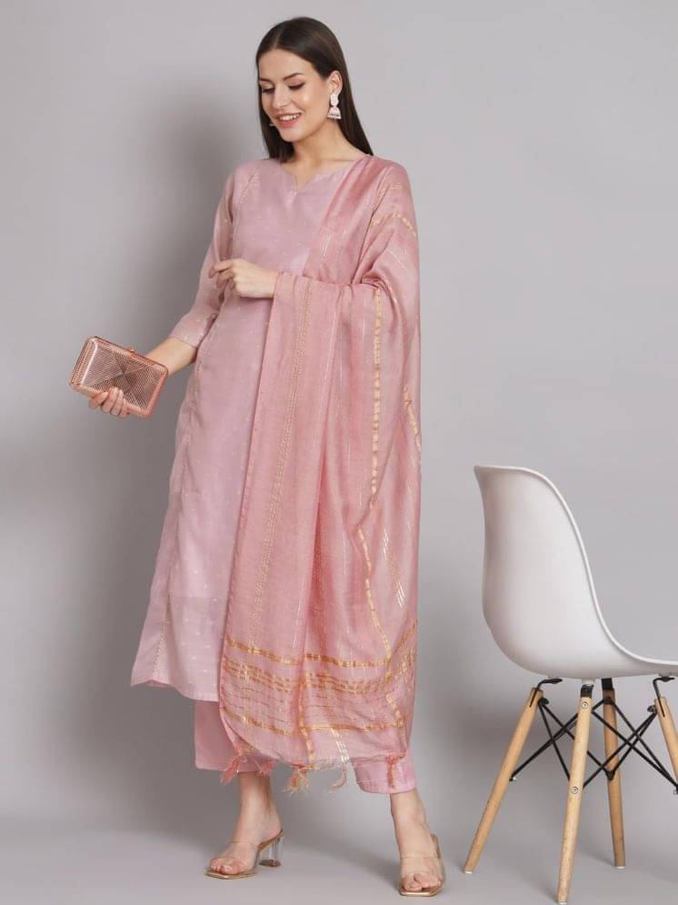     			VredeVogel Chanderi Self Design Kurti With Pants Women's Stitched Salwar Suit - Pink ( Pack of 1 )