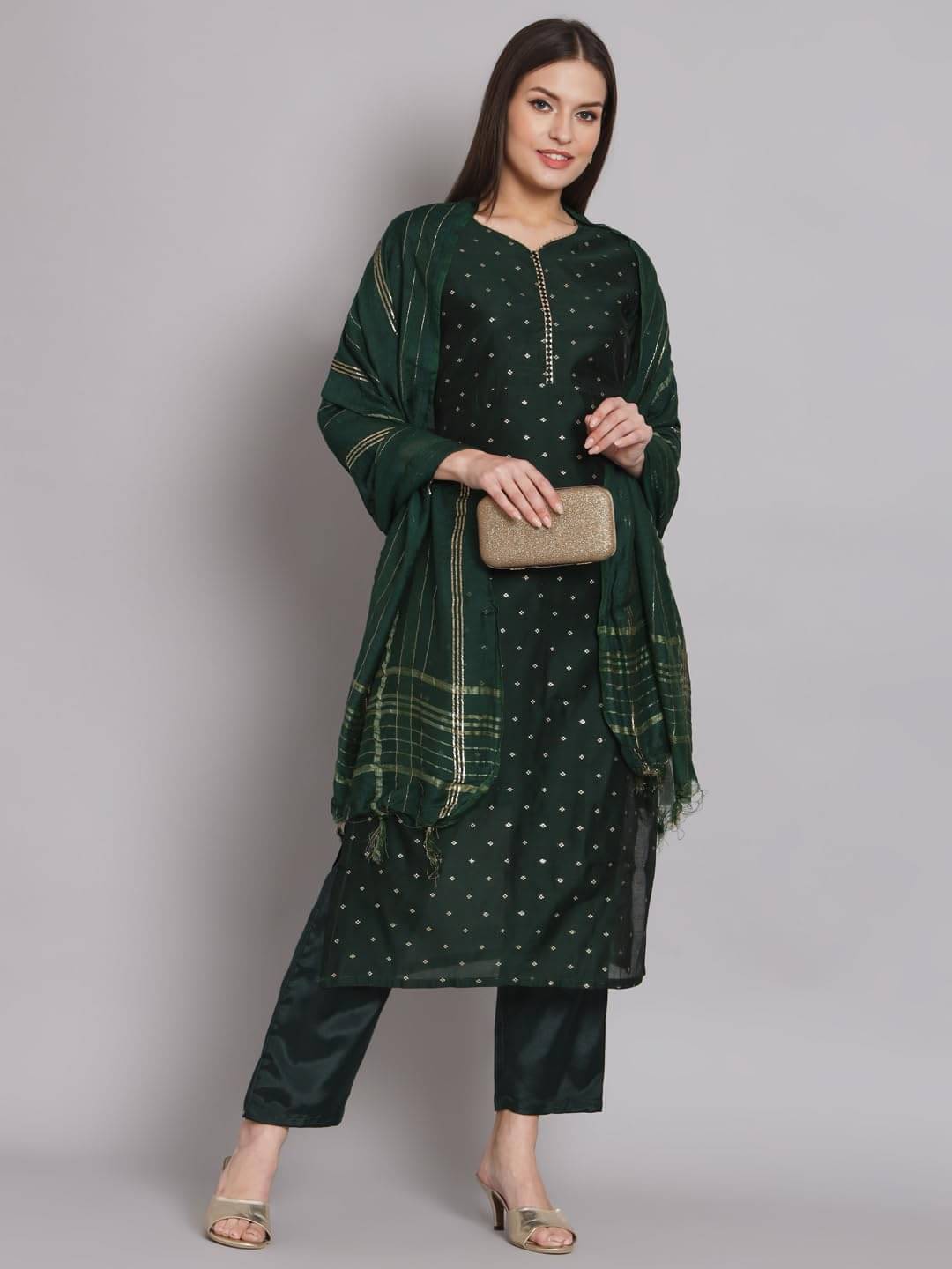 VredeVogel Chanderi Self Design Kurti With Pants Women's Stitched Salwar Suit - Green ( Pack of 1 ) VredeVogel Chanderi Self Design Kurti With Pants Women's Stitched Salwar Suit - Green ( Pack of 1 )