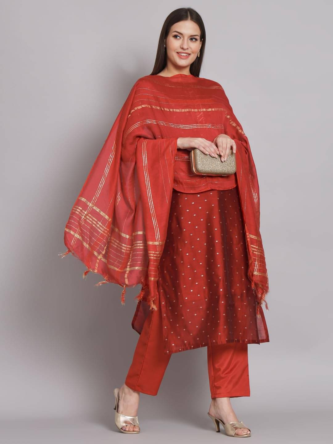 VredeVogel Chanderi Self Design Kurti With Pants Women's Stitched Salwar Suit - Maroon ( Pack of 1 ) VredeVogel Chanderi Self Design Kurti With Pants Women's Stitched Salwar Suit - Maroon ( Pack of 1 )
