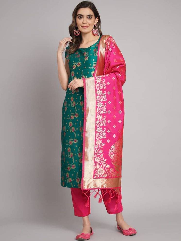VredeVogel Cotton Silk Self Design Kurti With Pants Women's Stitched Salwar Suit - Green ( Pack of 1 ) VredeVogel Cotton Silk Self Design Kurti With Pants Women's Stitched Salwar Suit - Green ( Pack of 1 )