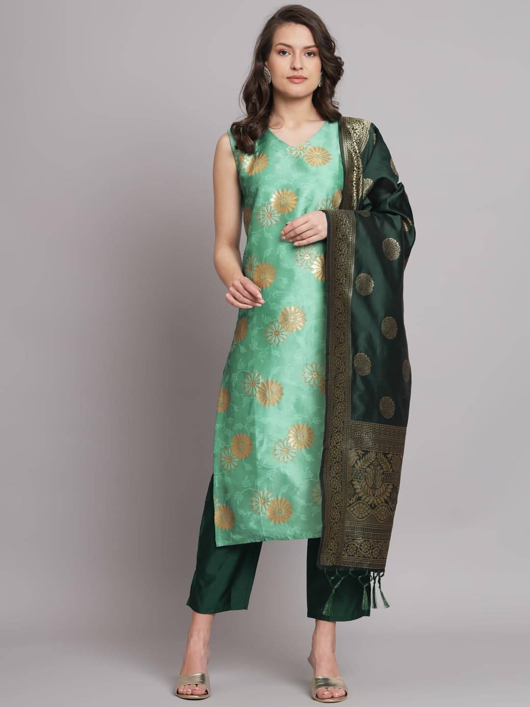 VredeVogel Cotton Silk Self Design Kurti With Pants Women's Stitched Salwar Suit - Green ( Pack of 1 ) VredeVogel Cotton Silk Self Design Kurti With Pants Women's Stitched Salwar Suit - Green ( Pack of 1 )