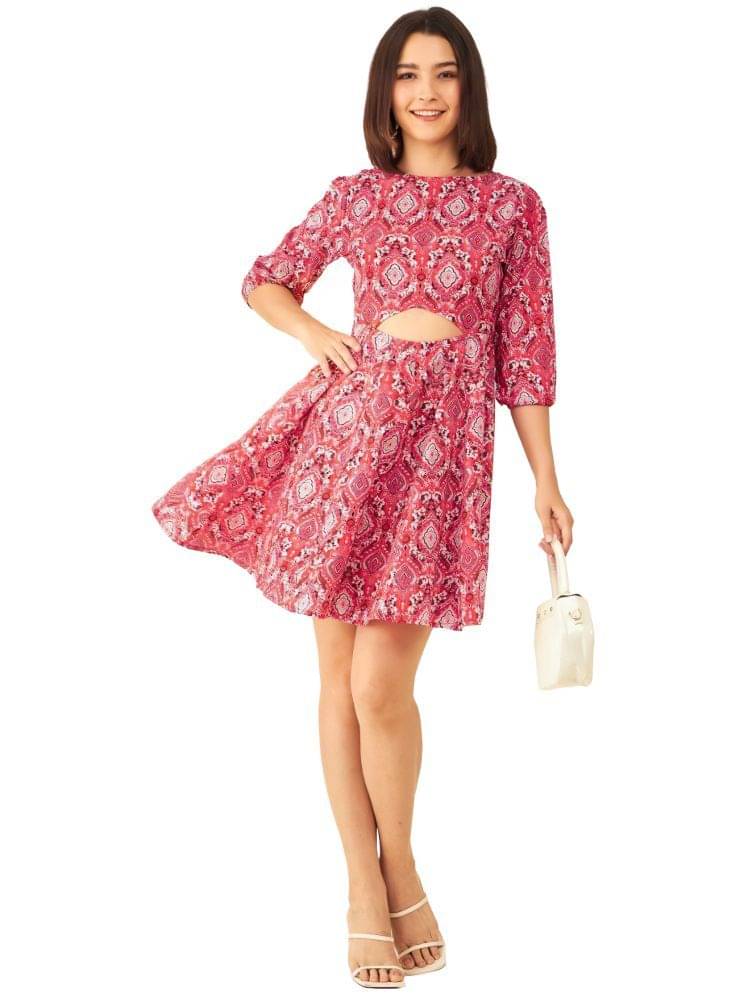 ZWERLON Crepe Printed Mini Women's A-line Dress - Red ( Pack of 1 ) ZWERLON Crepe Printed Mini Women's A-line Dress - Red ( Pack of 1 )