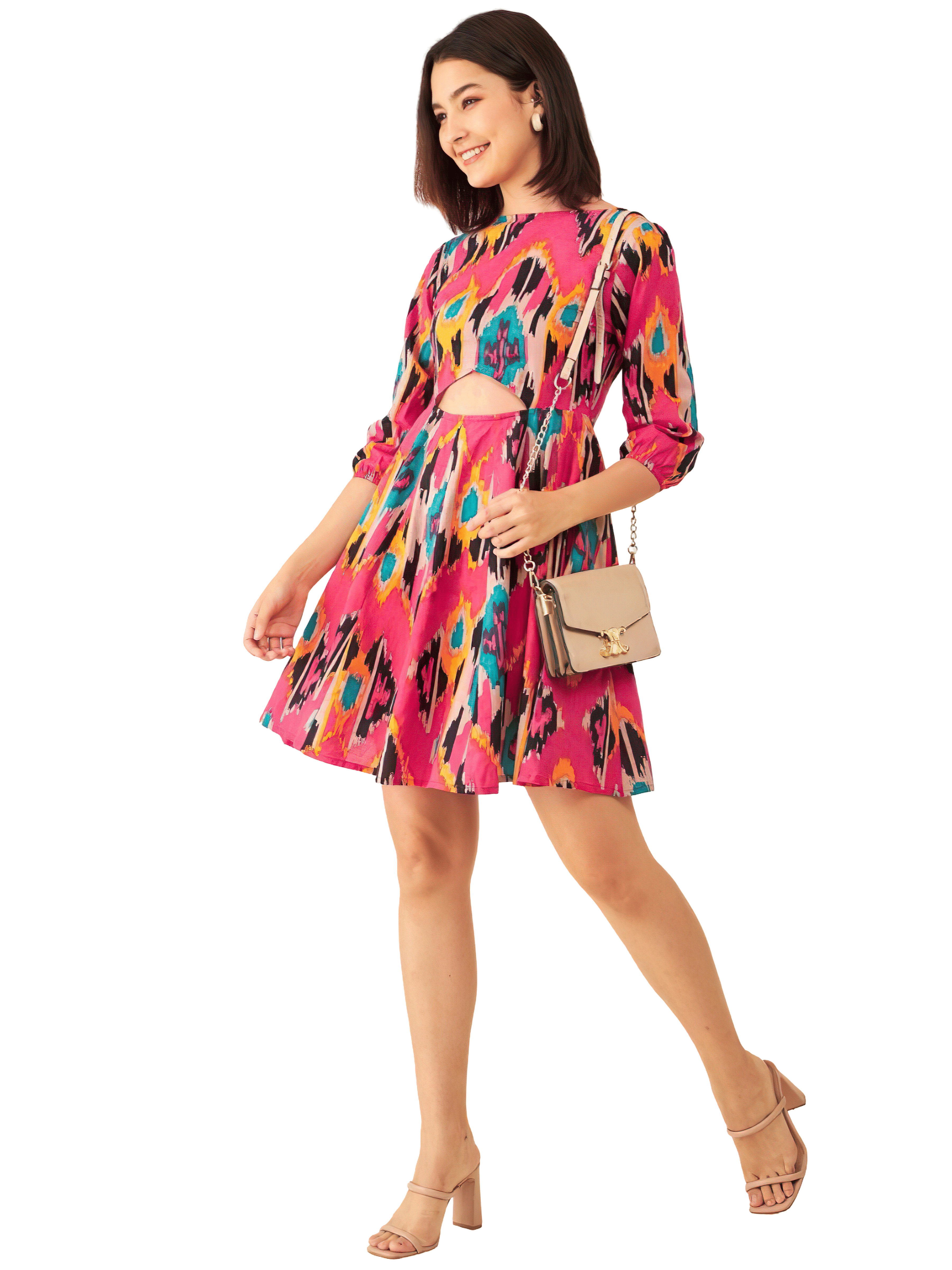     			ZWERLON Crepe Printed Mini Women's A-line Dress - Pink ( Pack of 1 )