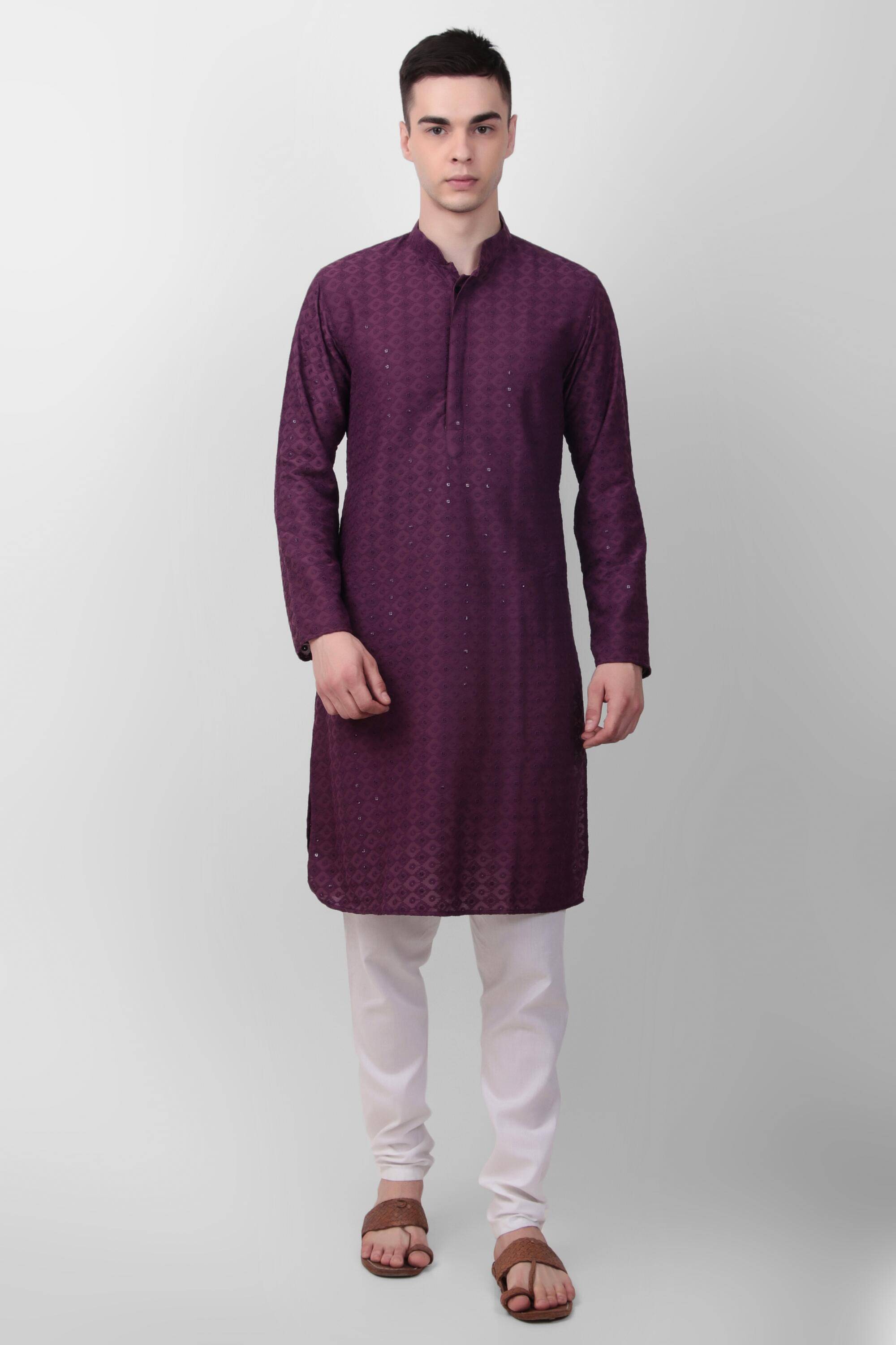     			koshin Purple Silk Men's Regular Kurta ( Pack of 1 )