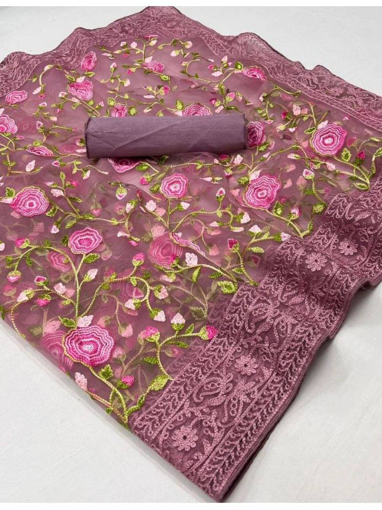Arkia Net Self Design Saree With Unstitched Blouse Piece ( Rose Gold ) Arkia Net Self Design Saree With Unstitched Blouse Piece ( Rose Gold )