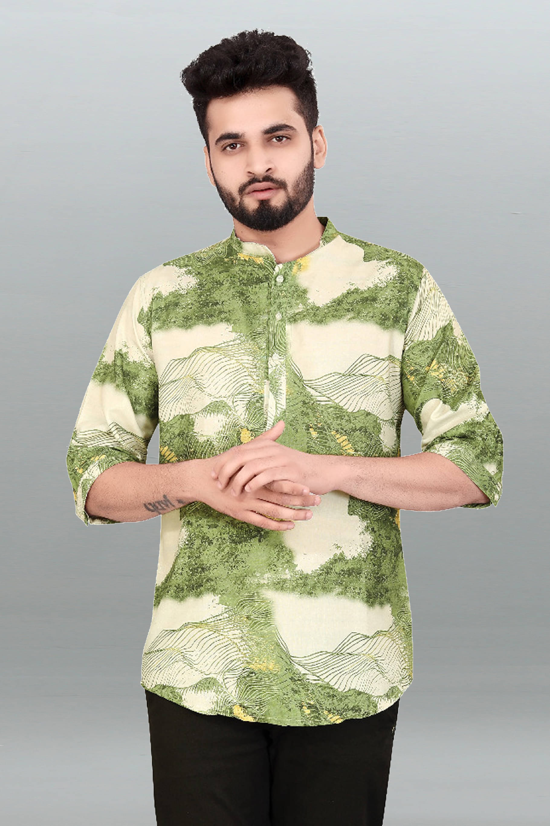     			BOUGHT FIRST Green Cotton Blend Men's Shirt Style Kurta ( Pack of 1 )