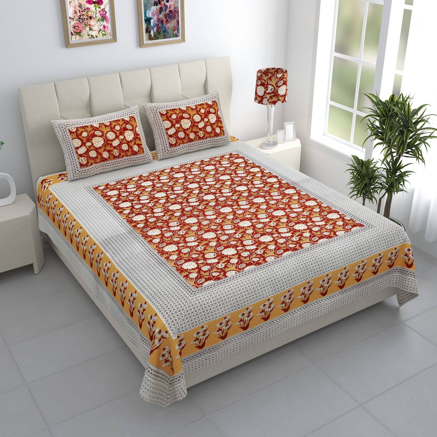 Bombay Spreads Cotton 1 Double Bedsheet with 2 Pillow Covers ( Mustard )     			Bombay Spreads Cotton 1 Double Bedsheet with 2 Pillow Covers ( Mustard )