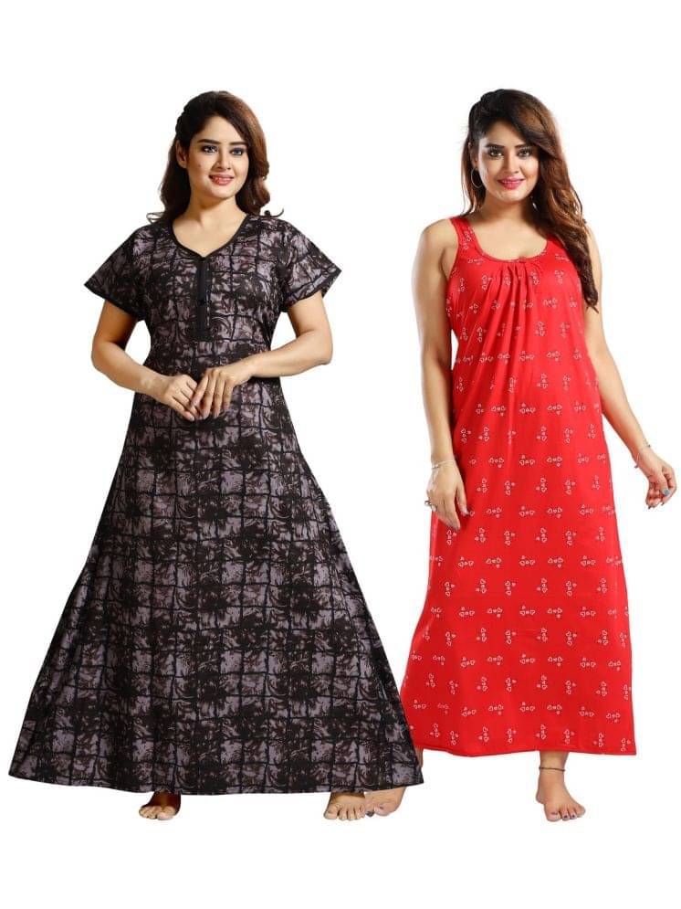Cinco Multicolor Cotton Blend Women's Nightwear Nighty & Night Gowns ( Pack of 2 ) Cinco Multicolor Cotton Blend Women's Nightwear Nighty & Night Gowns ( Pack of 2 )