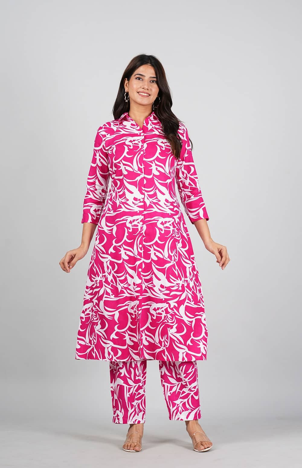 Gobya Rayon Printed Kurti With Pants Women's Stitched Salwar Suit - Pink ( Pack of 1 )