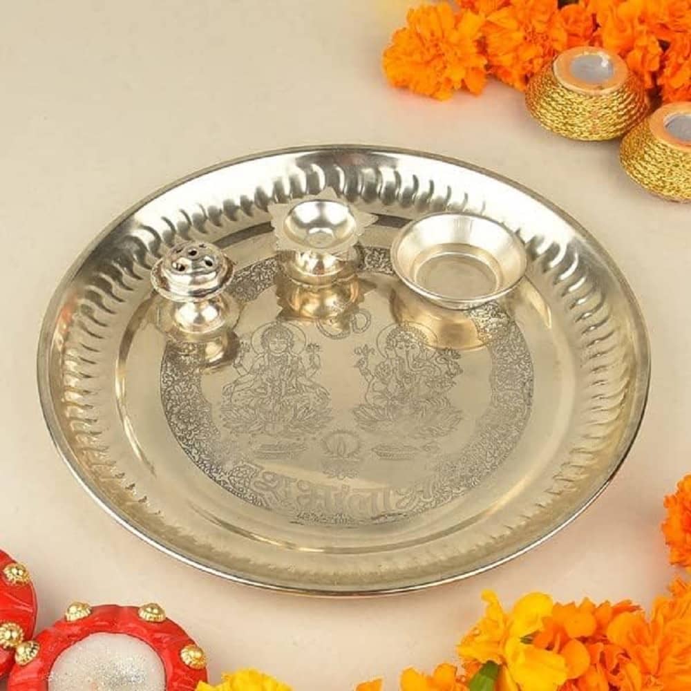 HARSHLOVE Exquisite Stainless Steel 12-inch Pooja Thali Set