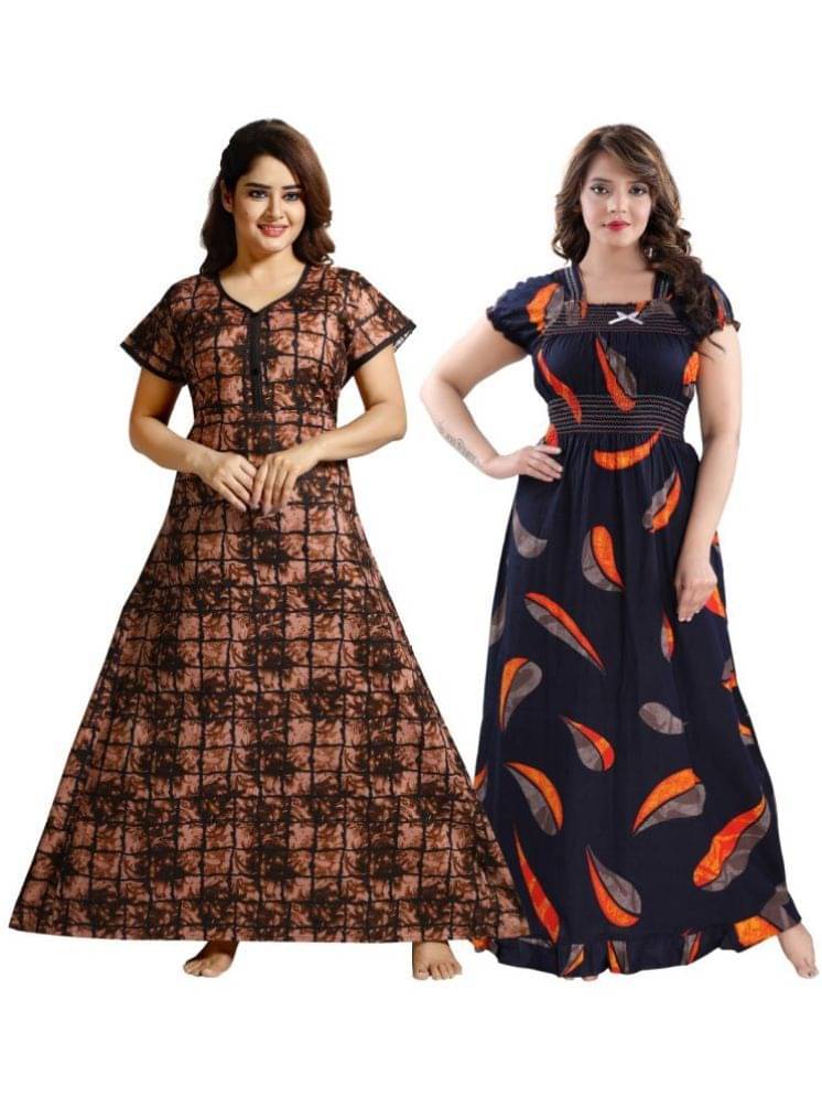     			INNER BEATS Multicolor Cotton Blend Women's Nightwear Nighty & Night Gowns ( Pack of 2 )